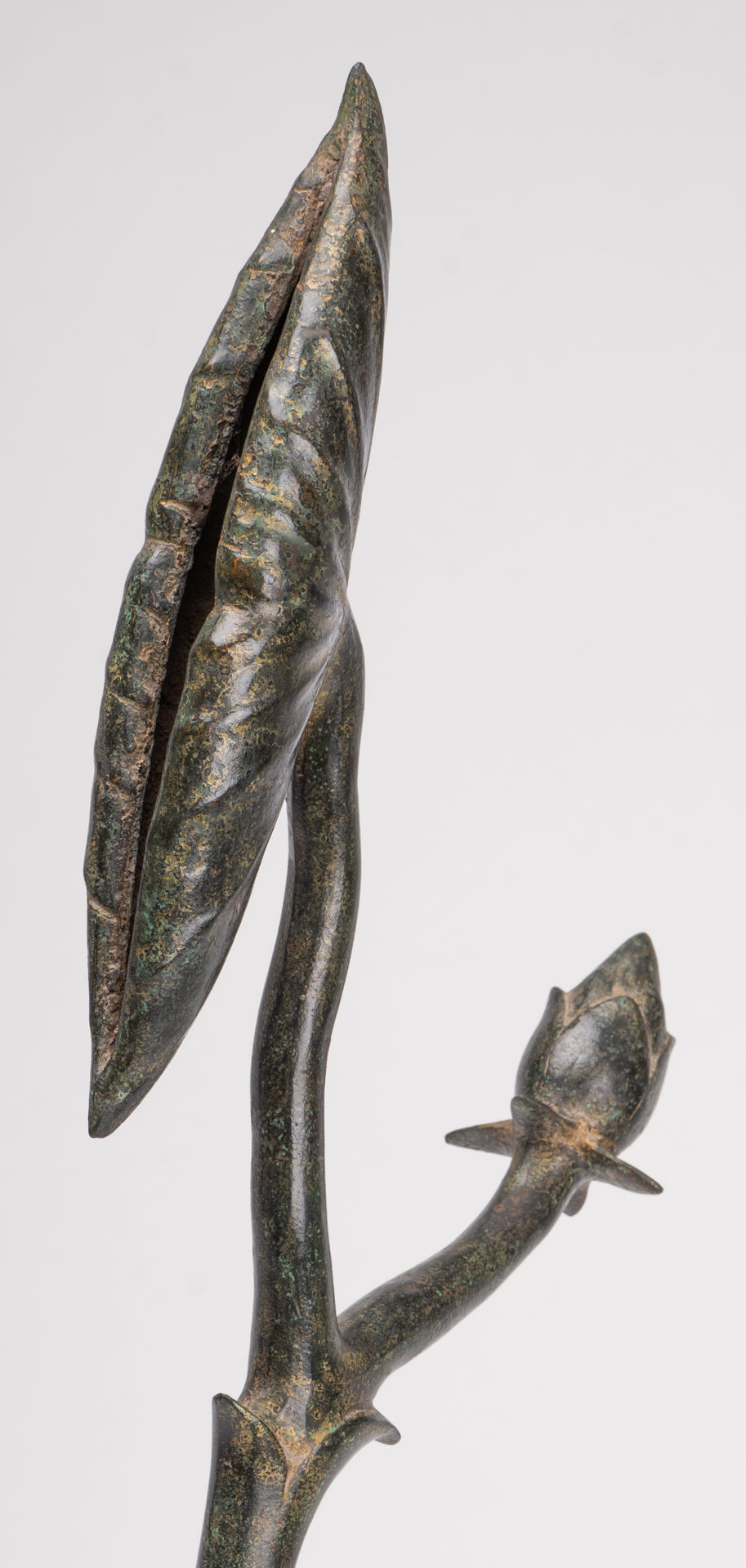 Mounted Antique Khmer Style Bronze Lotus Bud - 53cm/21"