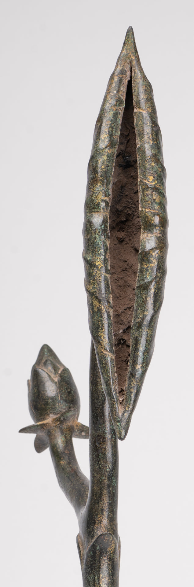 Mounted Antique Khmer Style Bronze Lotus Bud - 53cm/21"