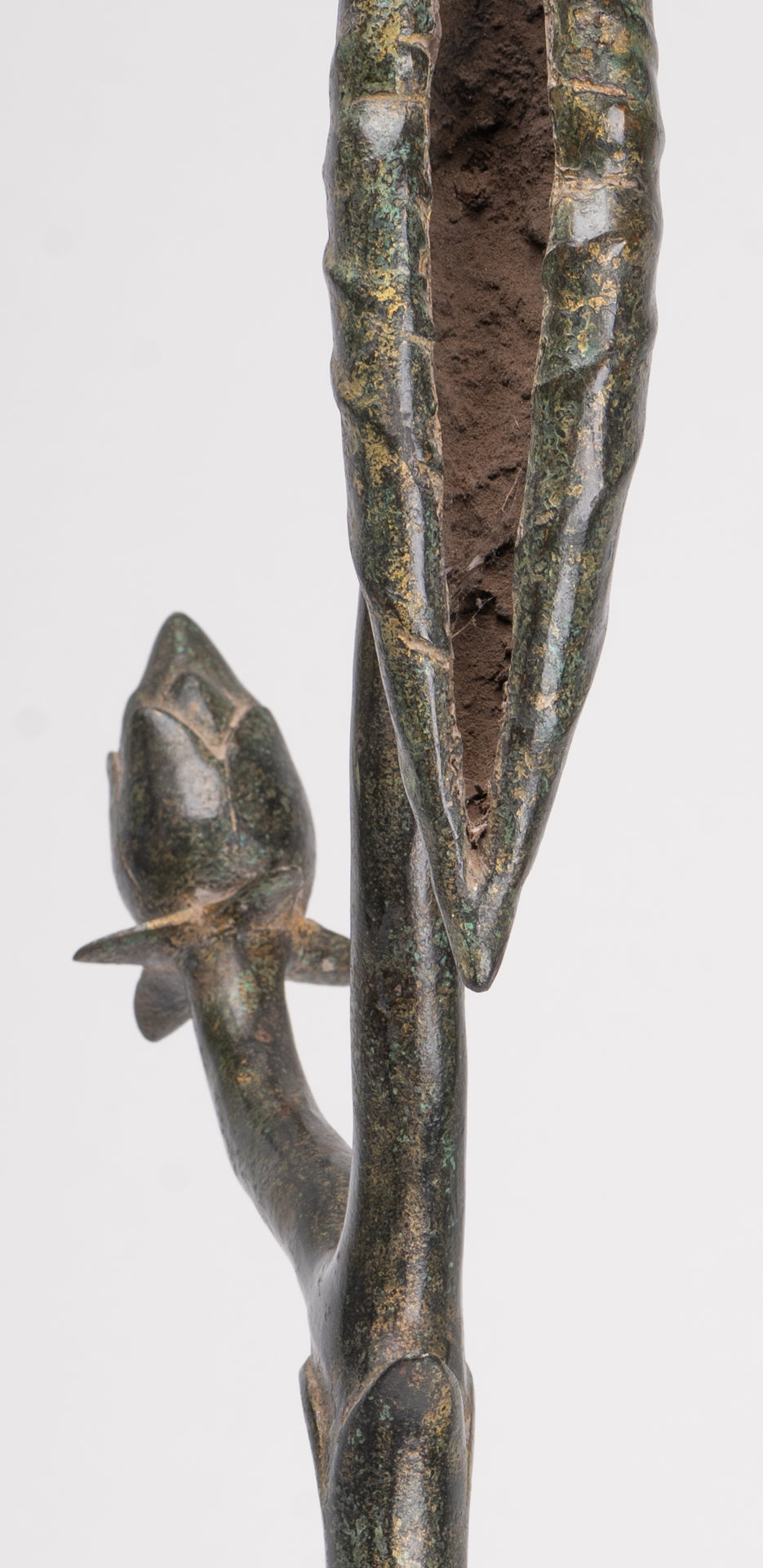 Mounted Antique Khmer Style Bronze Lotus Bud - 53cm/21"