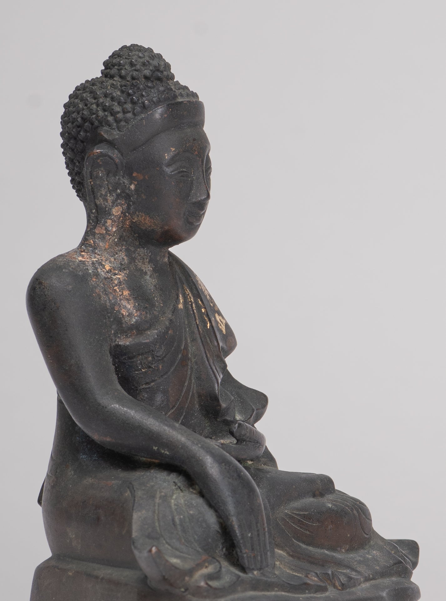 Antique Burmese Style Bronze Mandalay Enlightenment Buddha Statue - 13.5cm/5"