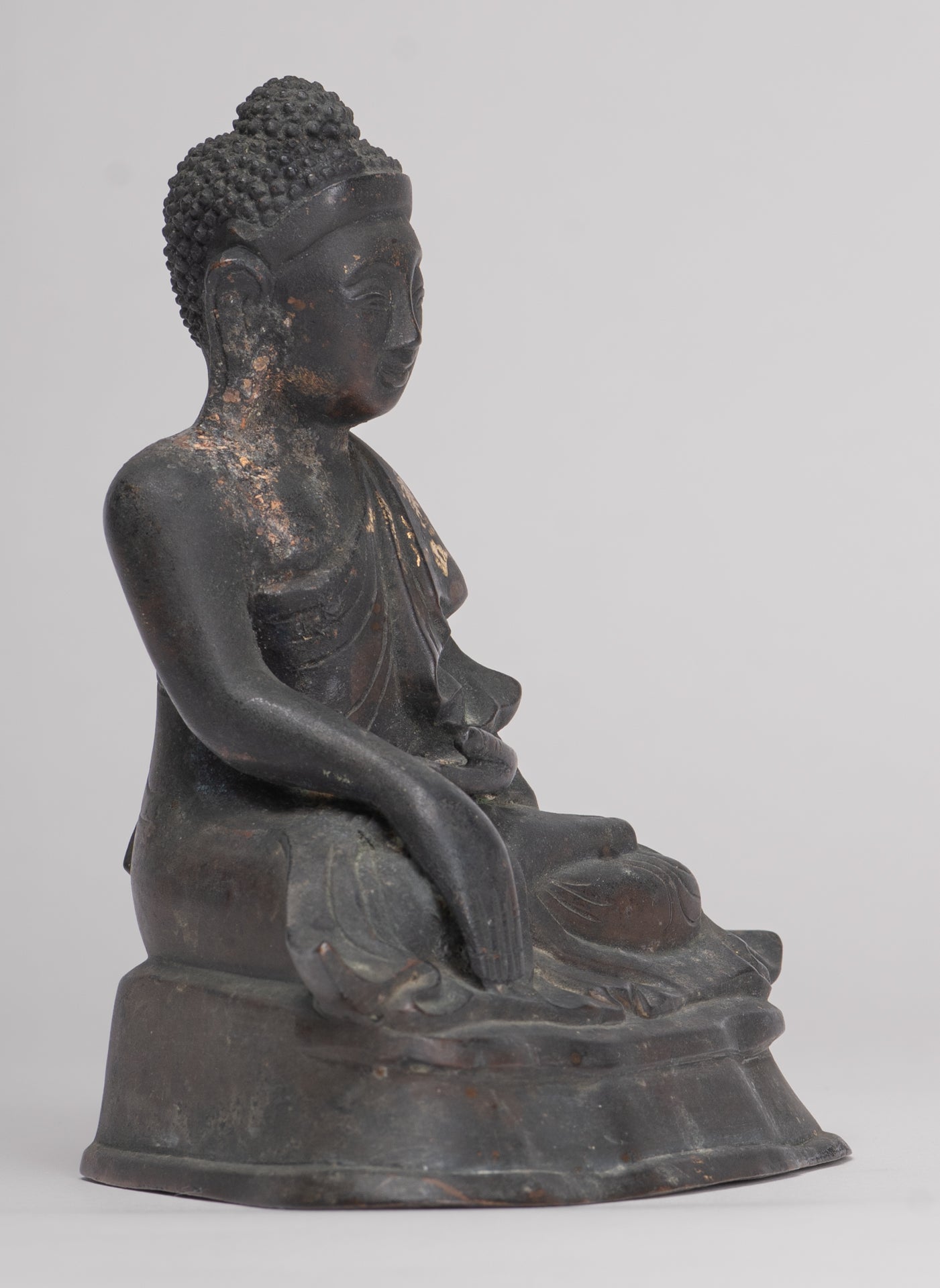 Antique Burmese Style Bronze Mandalay Enlightenment Buddha Statue - 13.5cm/5"