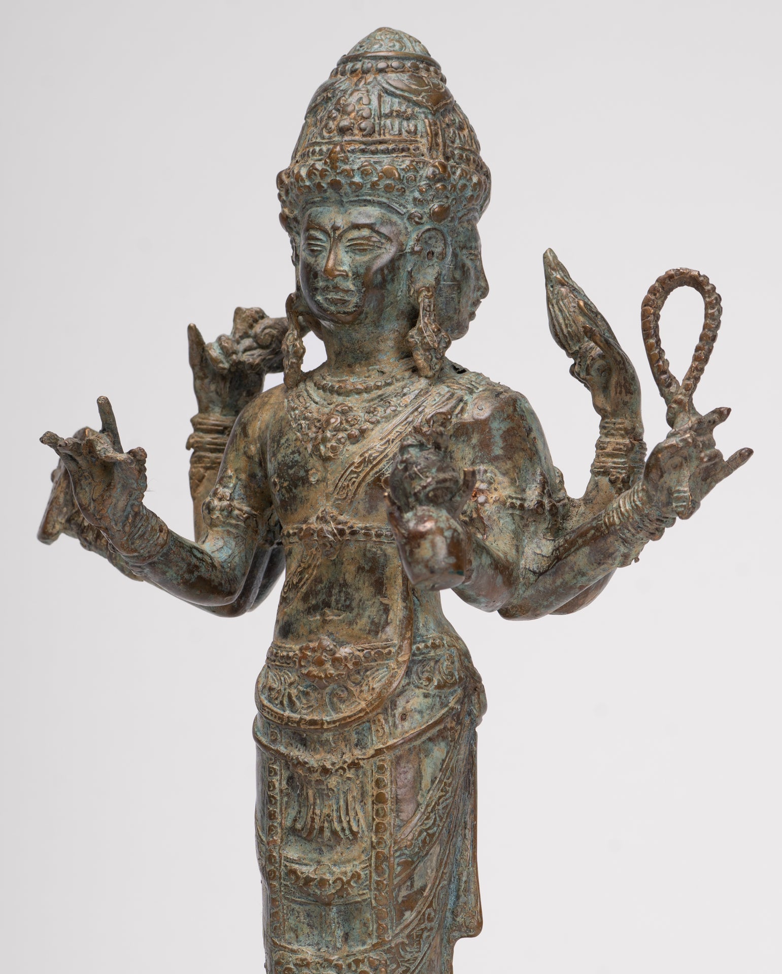 Trimurti Statue - Antique Indonesian Style Trimurti Shiva Brahma Vishnu Statue - 32.5cm/13"