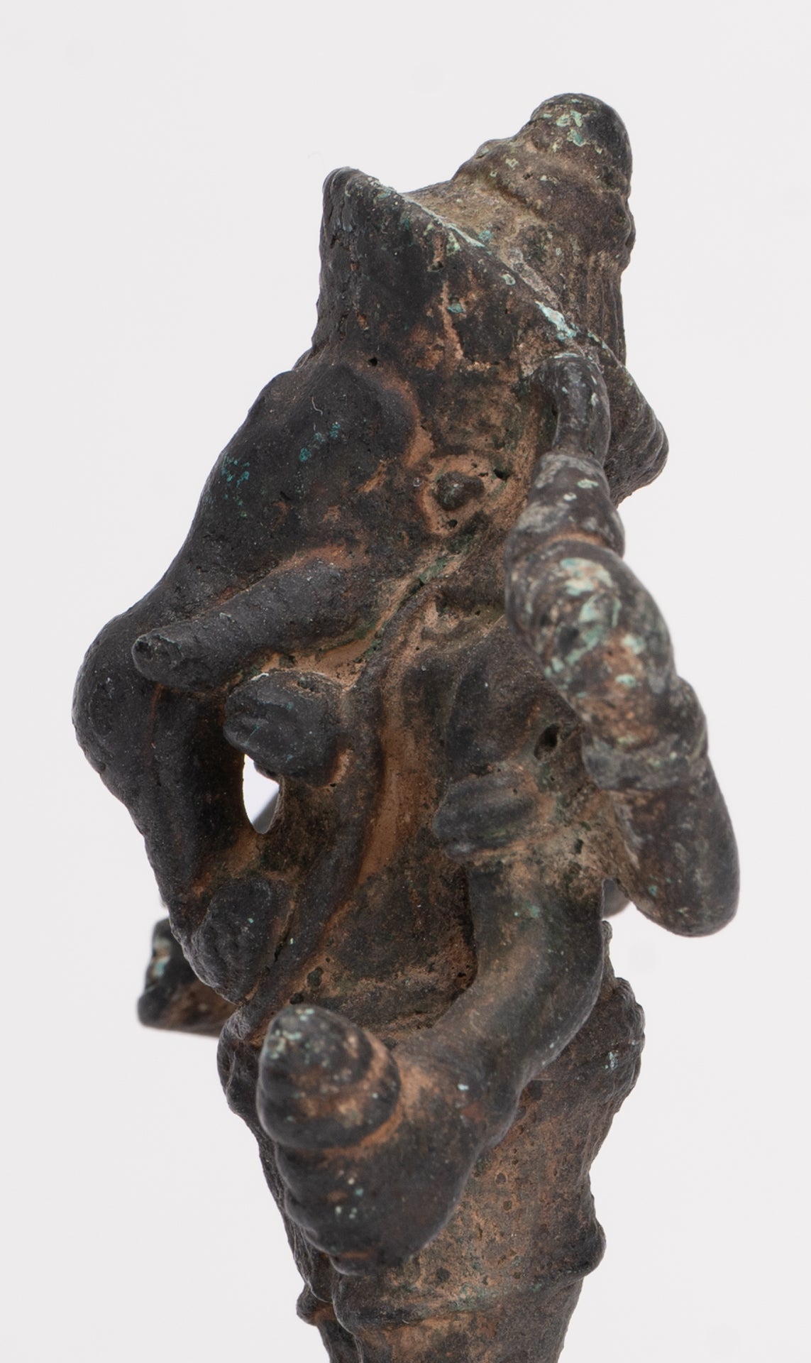 Antique Khmer Style Bronze Mounted Ganesha Statue - 11cm/4"