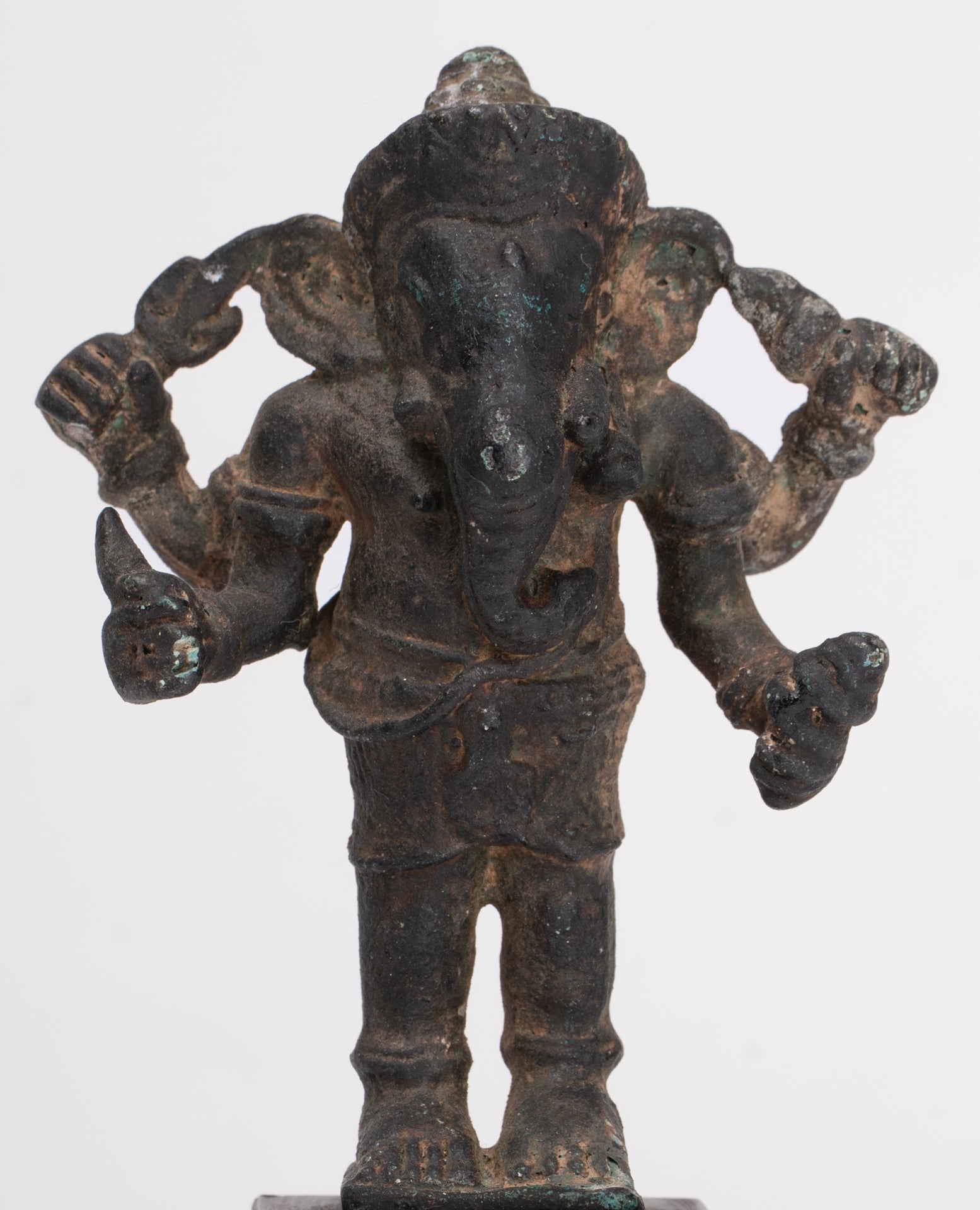 Antique Khmer Style Bronze Mounted Ganesha Statue - 11cm/4"