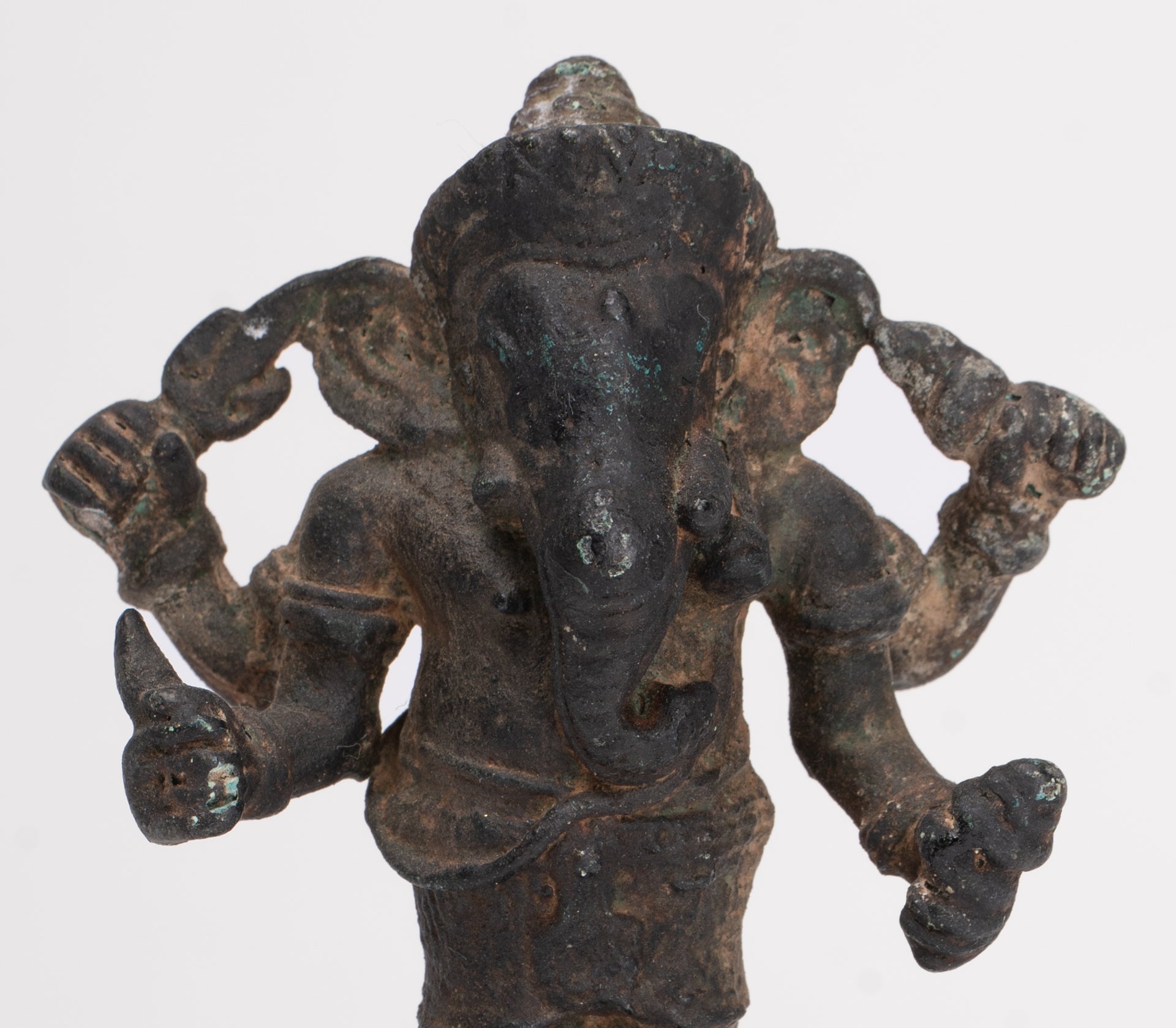 Antique Khmer Style Bronze Mounted Ganesha Statue - 11cm/4"