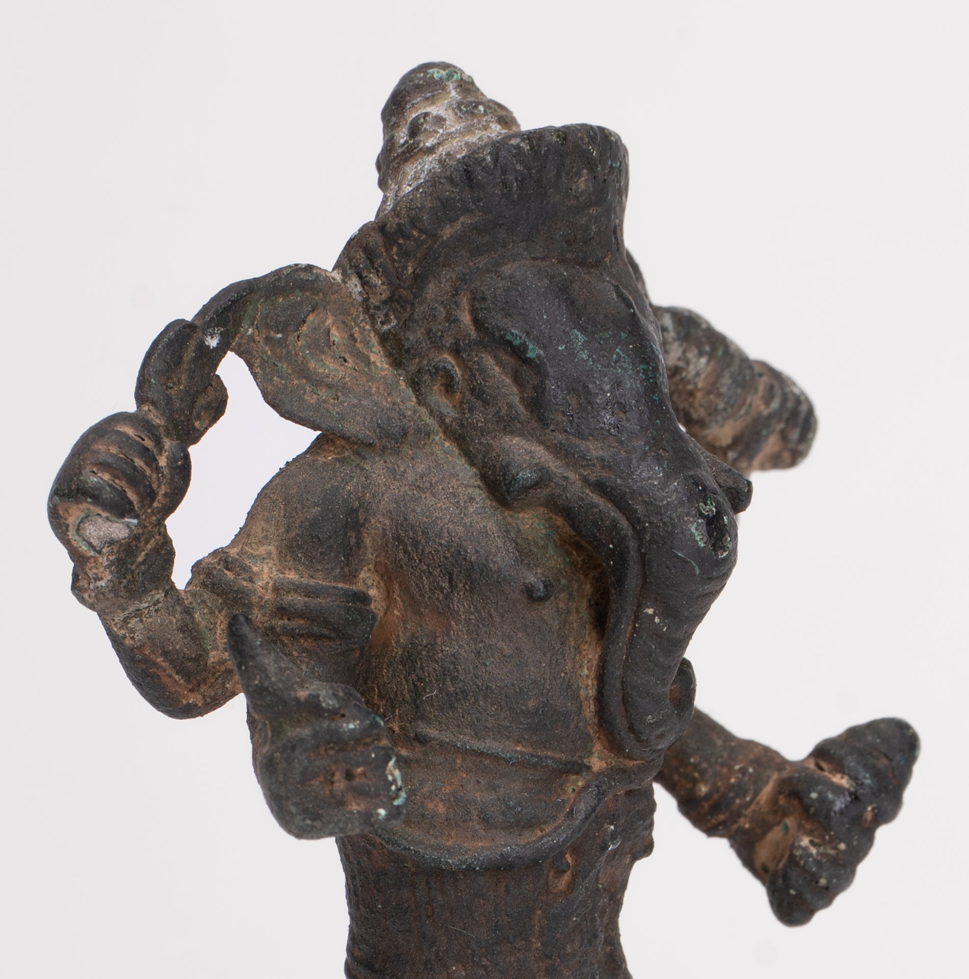 Antique Khmer Style Bronze Mounted Ganesha Statue - 11cm/4"