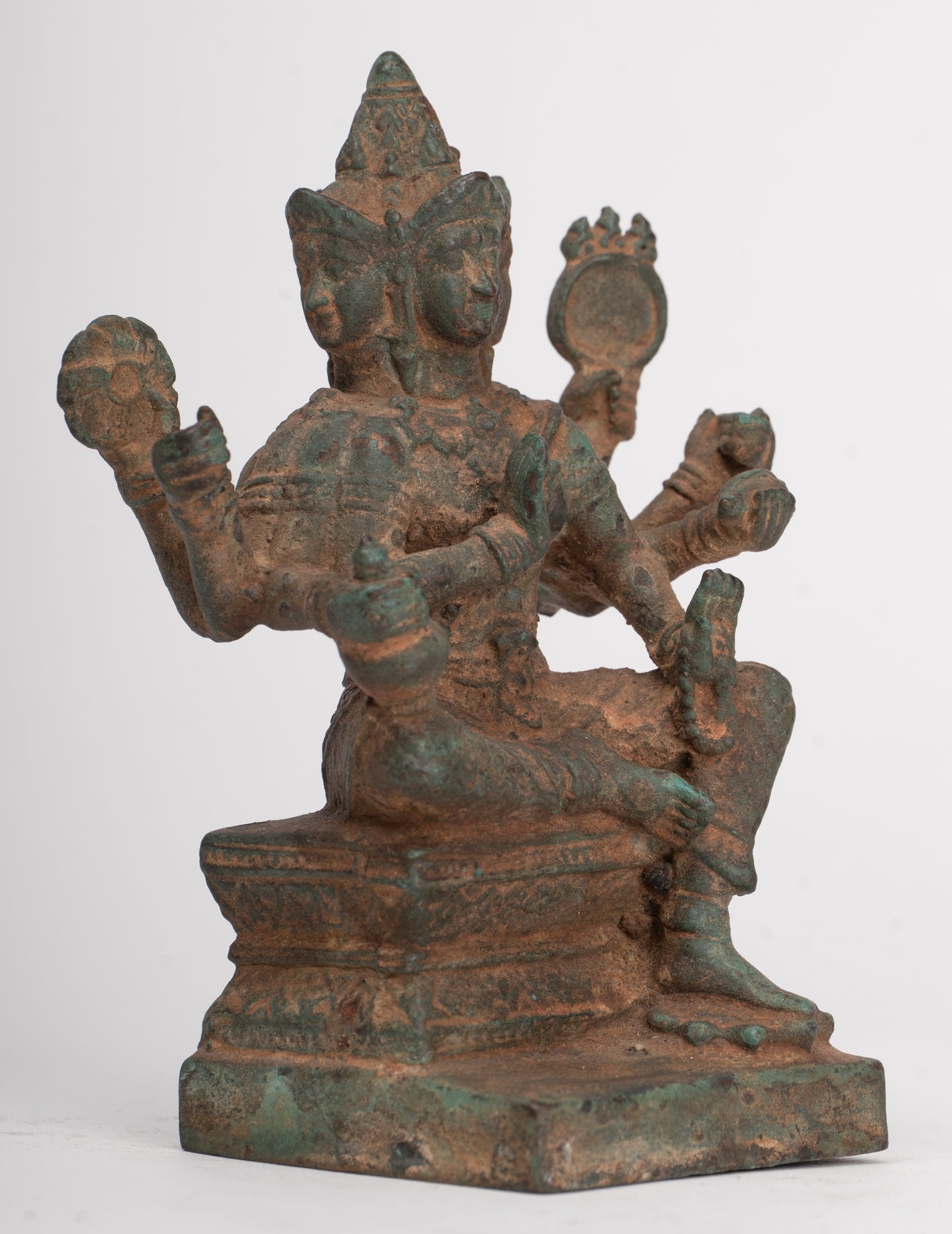 Brahma Statue - Antique Thai Style Bronze Brahma - Hindu God Creation - 12cm/5"