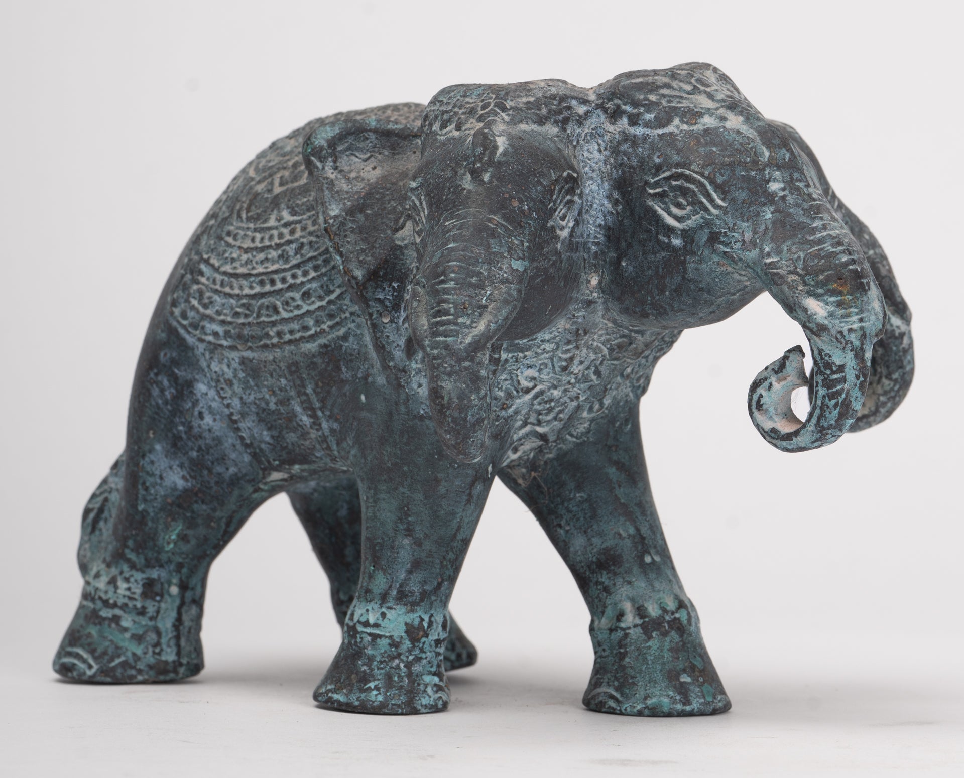 Antique Khmer Style Bronze Erawan Airavata or Elephant Statue - 11cm/4" Tall