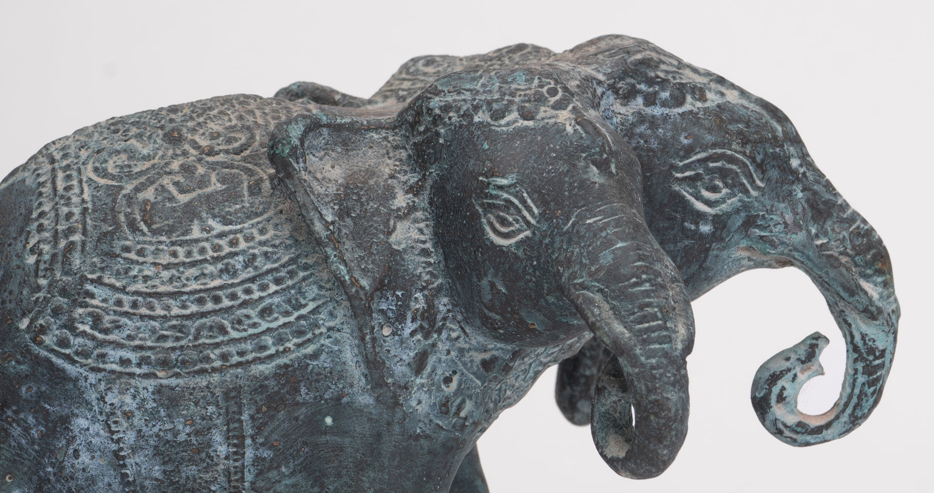 Antique Khmer Style Bronze Erawan Airavata or Elephant Statue - 11cm/4" Tall