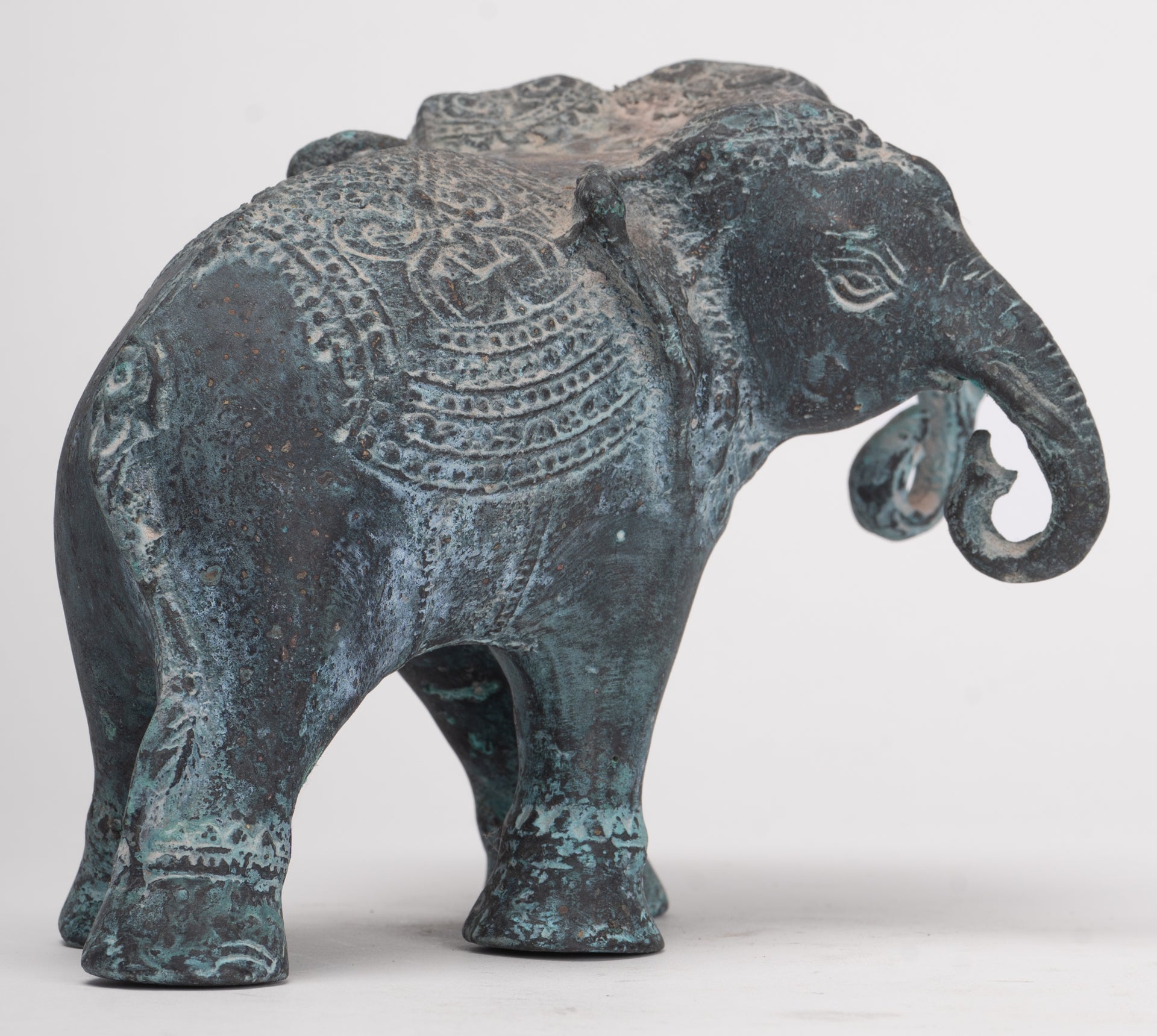 Antique Khmer Style Bronze Erawan Airavata or Elephant Statue - 11cm/4" Tall