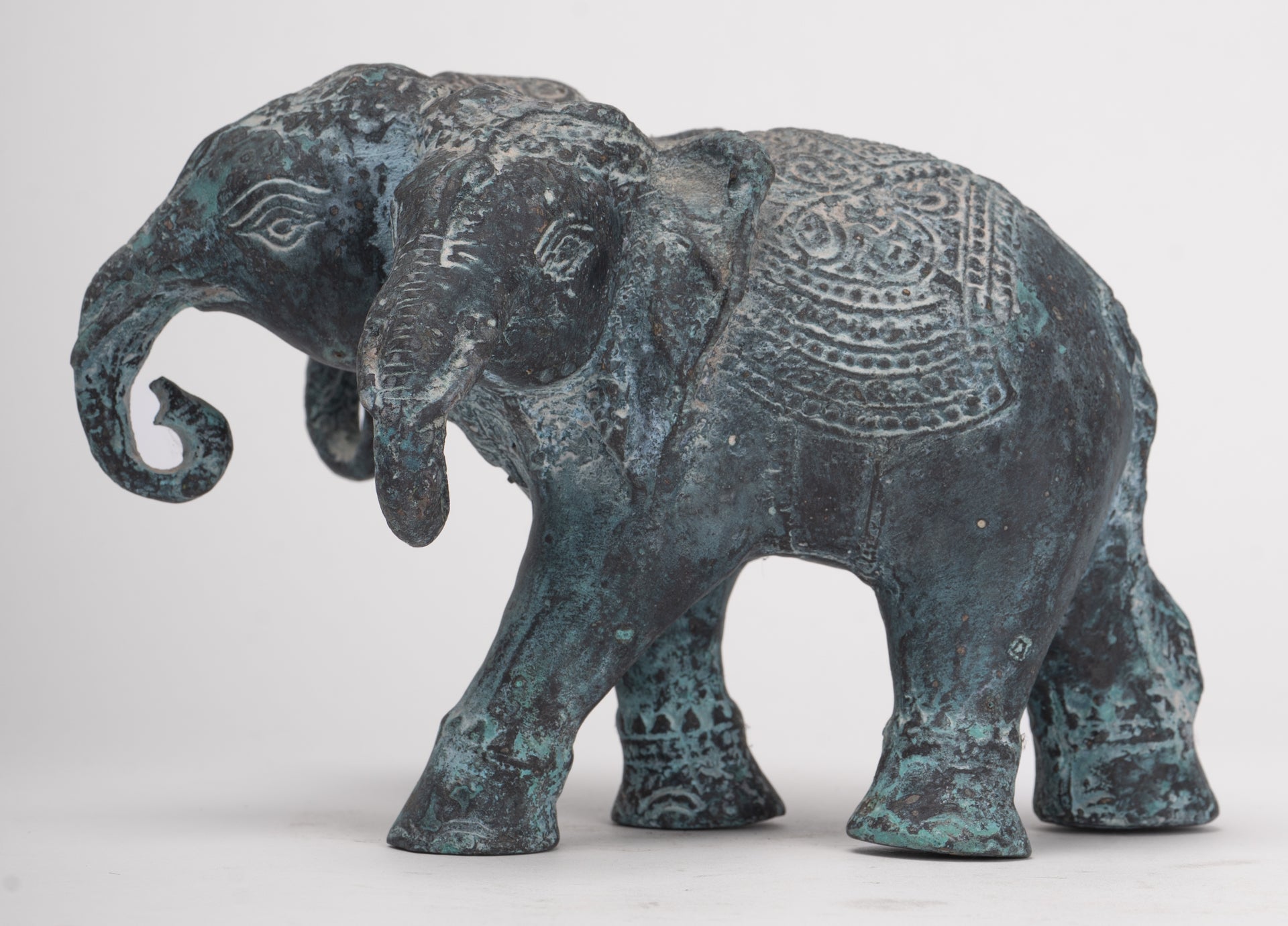 Antique Khmer Style Bronze Erawan Airavata or Elephant Statue - 11cm/4" Tall