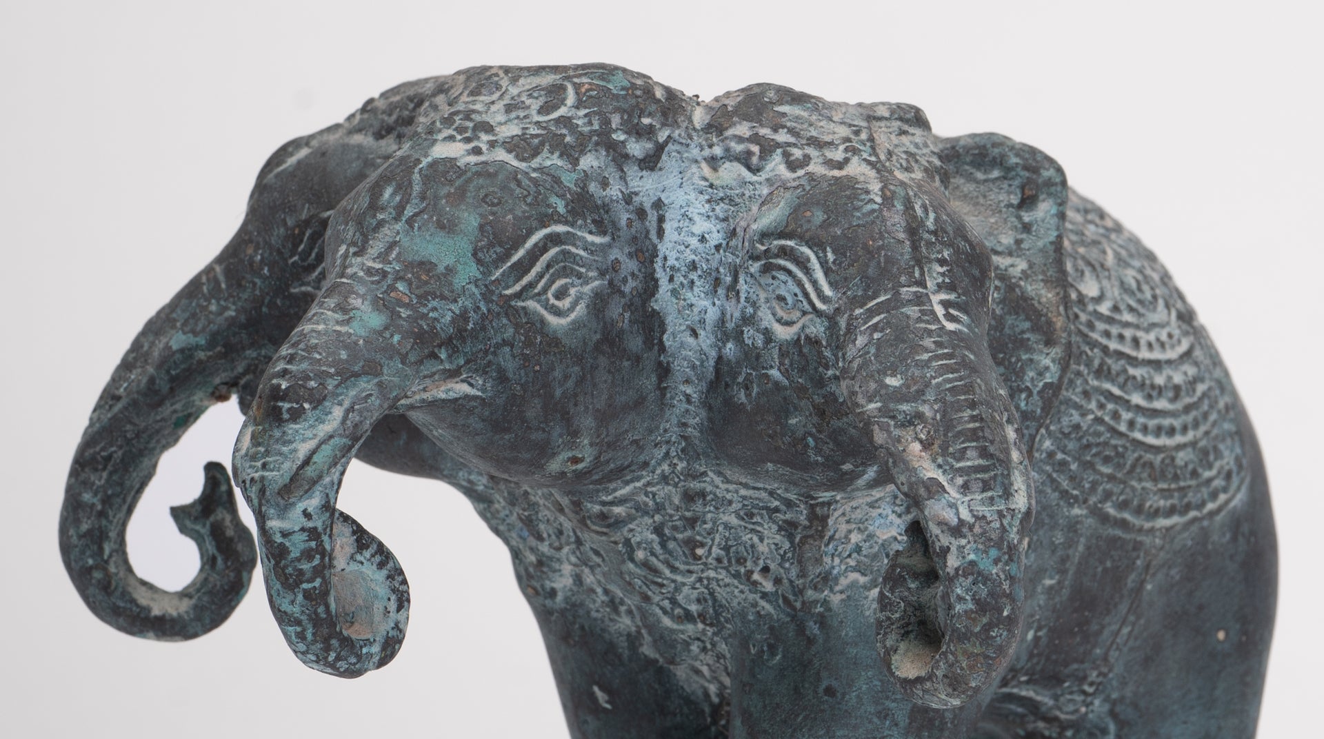 Antique Khmer Style Bronze Erawan Airavata or Elephant Statue - 11cm/4" Tall