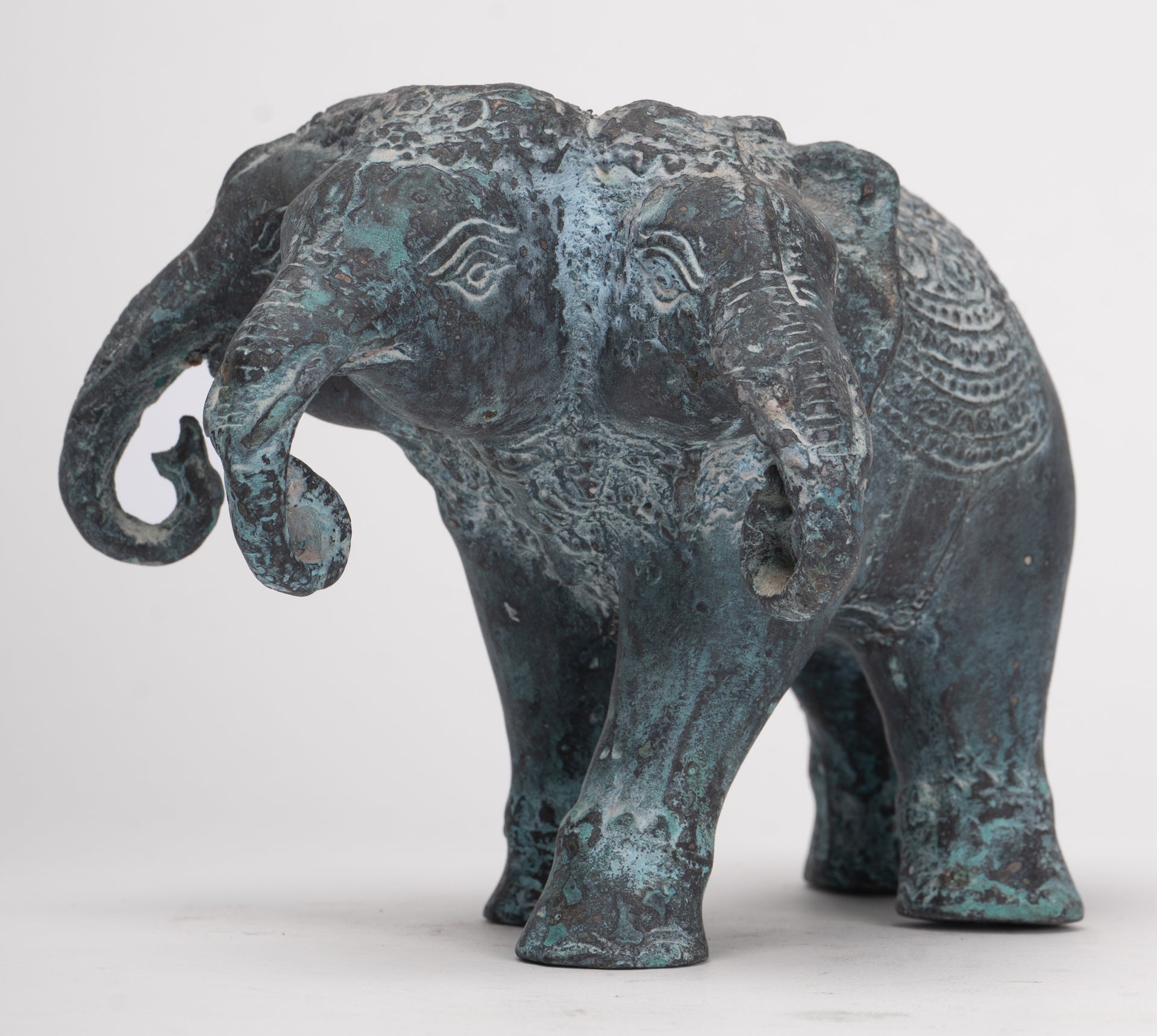 Antique Khmer Style Bronze Erawan Airavata or Elephant Statue - 11cm/4" Tall