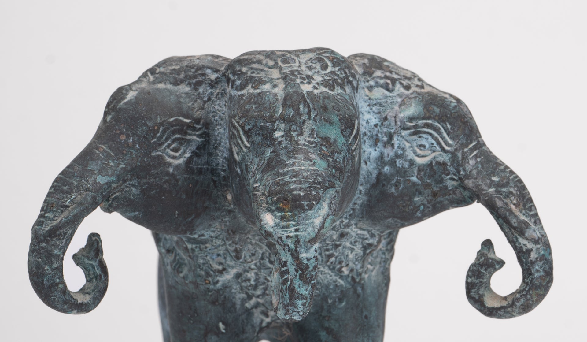 Antique Khmer Style Bronze Erawan Airavata or Elephant Statue - 11cm/4" Tall