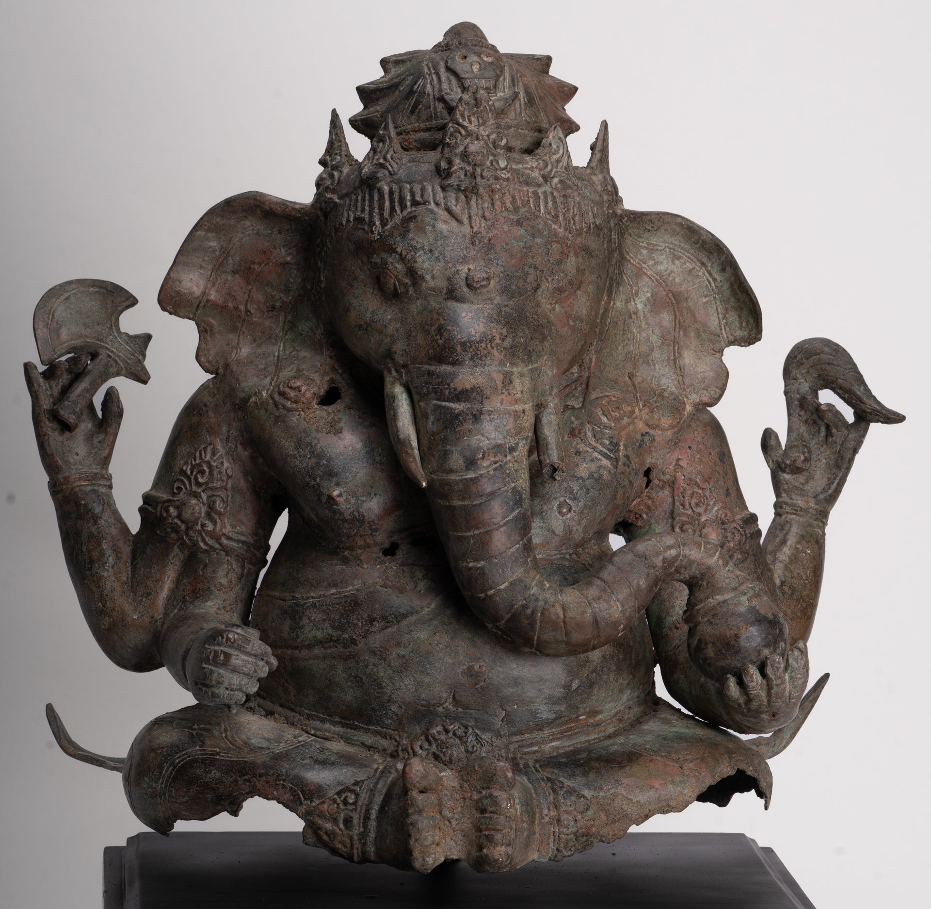 Ganesh - Antique Indonesian Style Bronze Seated Ganesha Statue - 49cm/20"