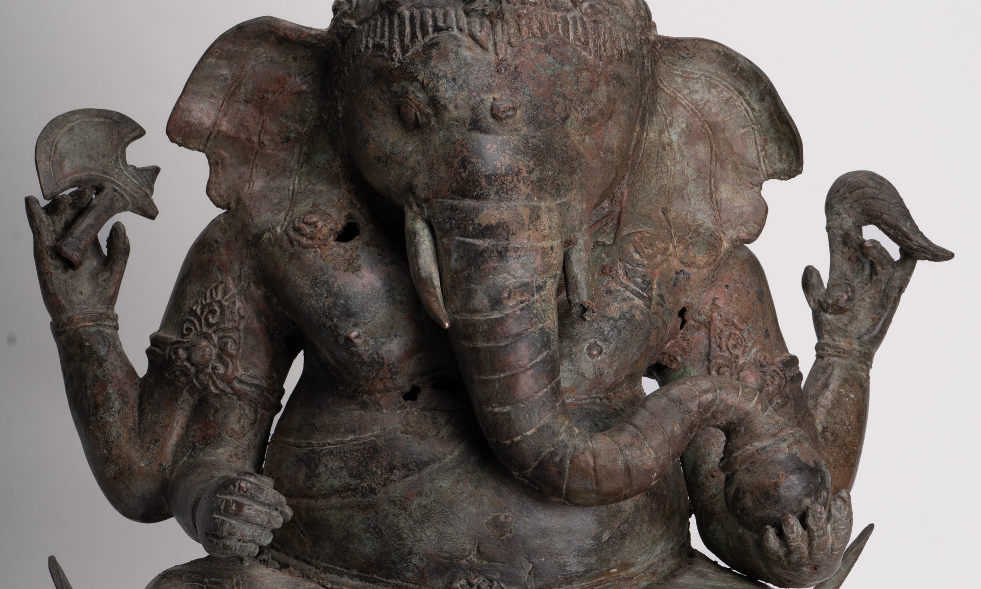 Ganesh - Antique Indonesian Style Bronze Seated Ganesha Statue - 49cm/20"