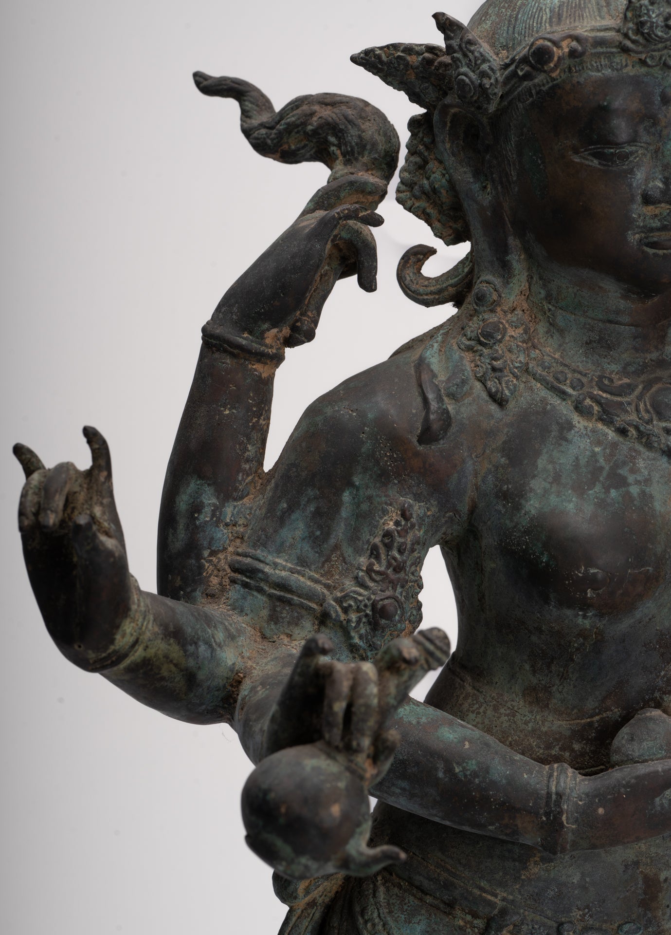 Parvati Statue - Antique Indonesian Style Bronze Javanese Parvati Torso - 72cm/29"