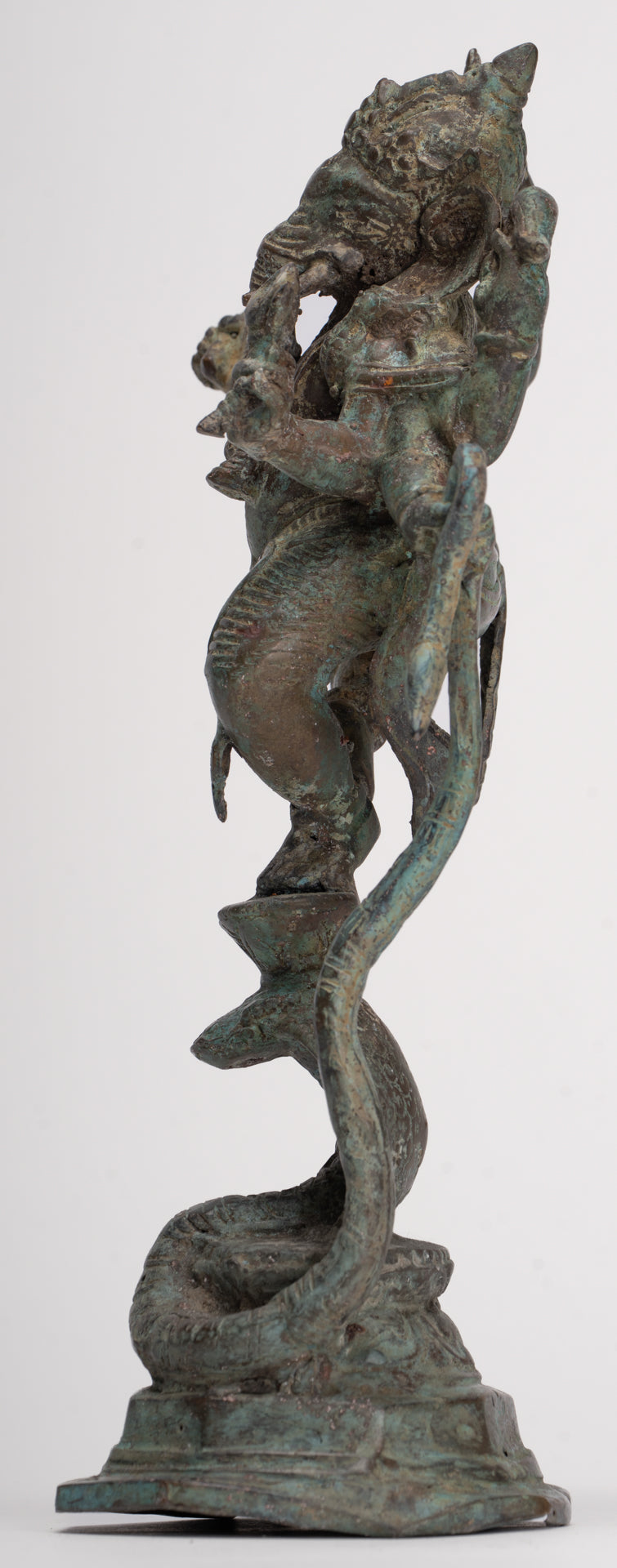 Antique Javanese Style Bronze Dancing Indonesian Ganesha Statue with Naga - 25cm/10"
