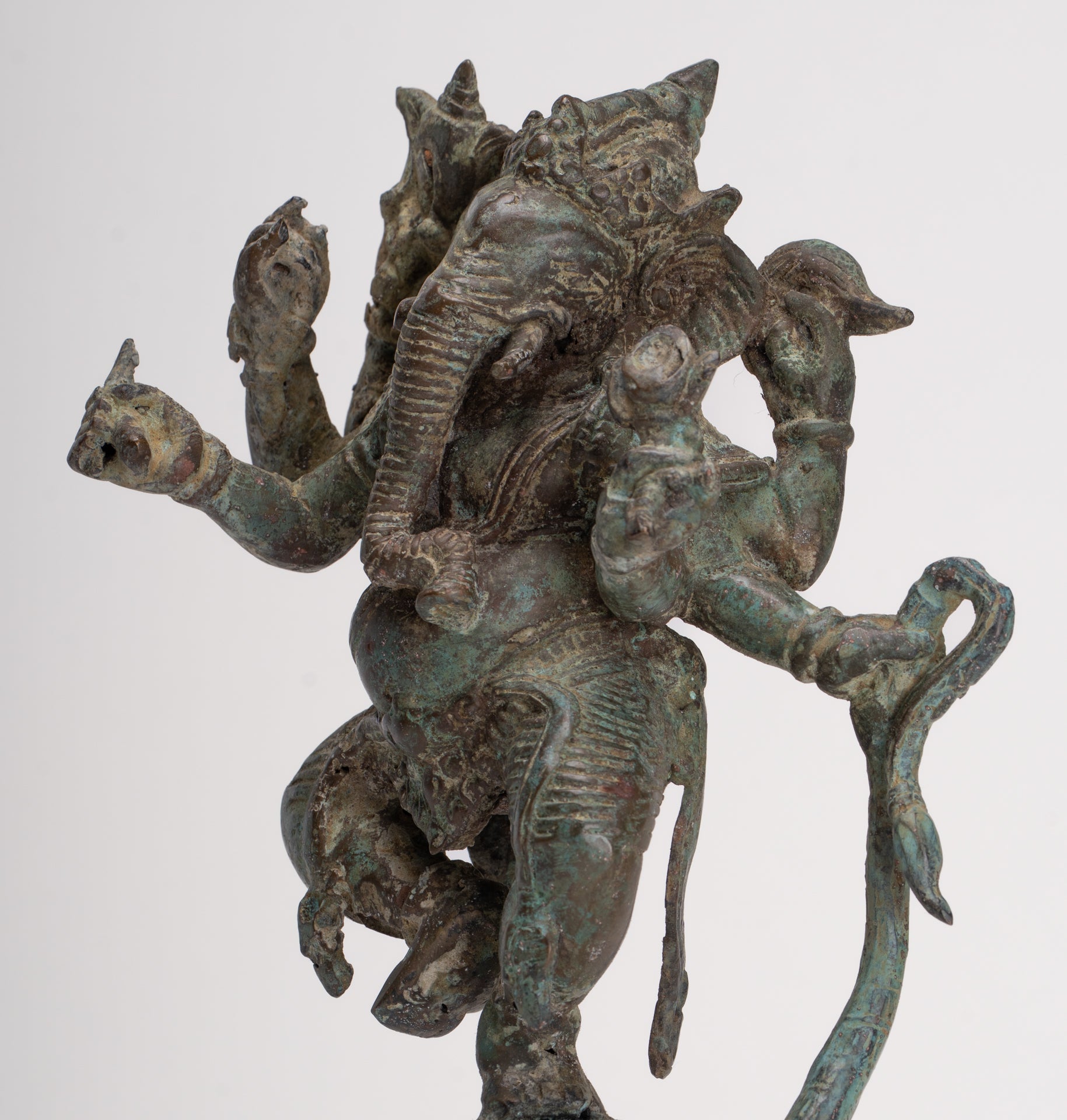 Antique Javanese Style Bronze Dancing Indonesian Ganesha Statue with Naga - 25cm/10"