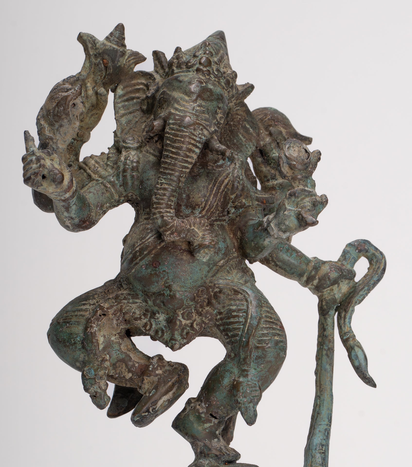 Antique Javanese Style Bronze Dancing Indonesian Ganesha Statue with Naga - 25cm/10"