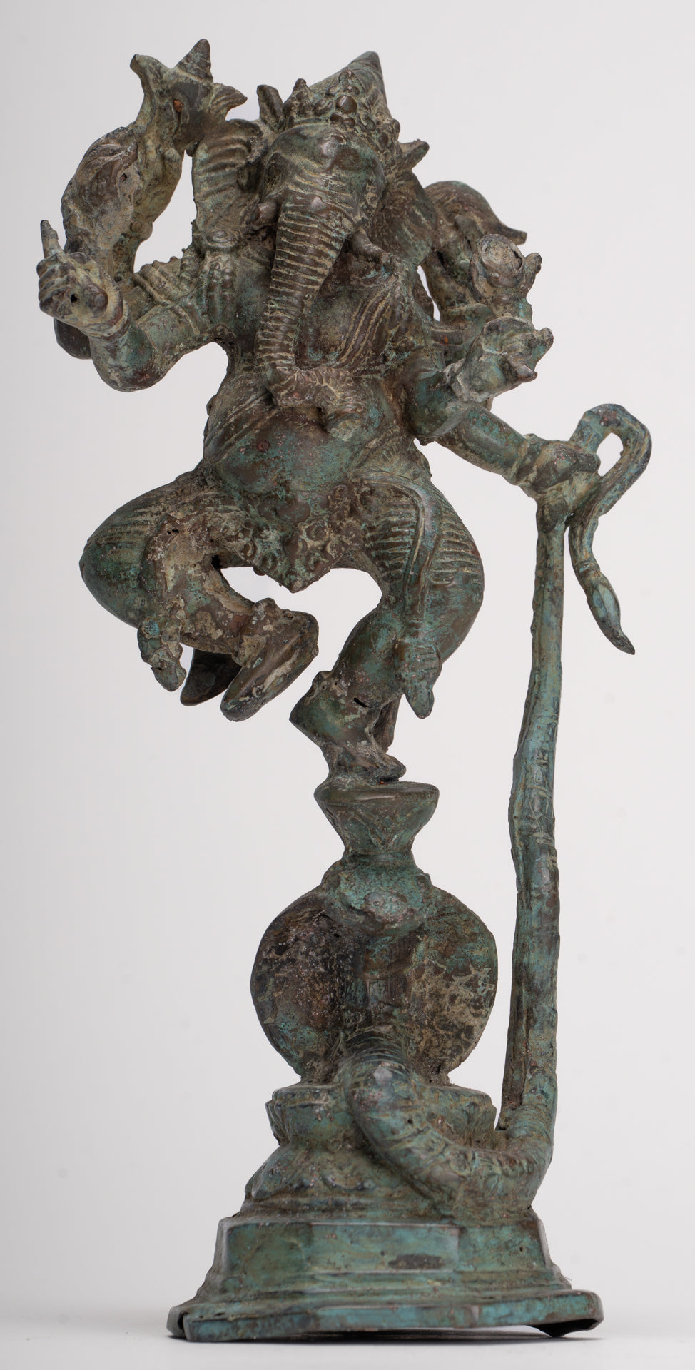 Antique Javanese Style Bronze Dancing Indonesian Ganesha Statue with Naga - 25cm/10"