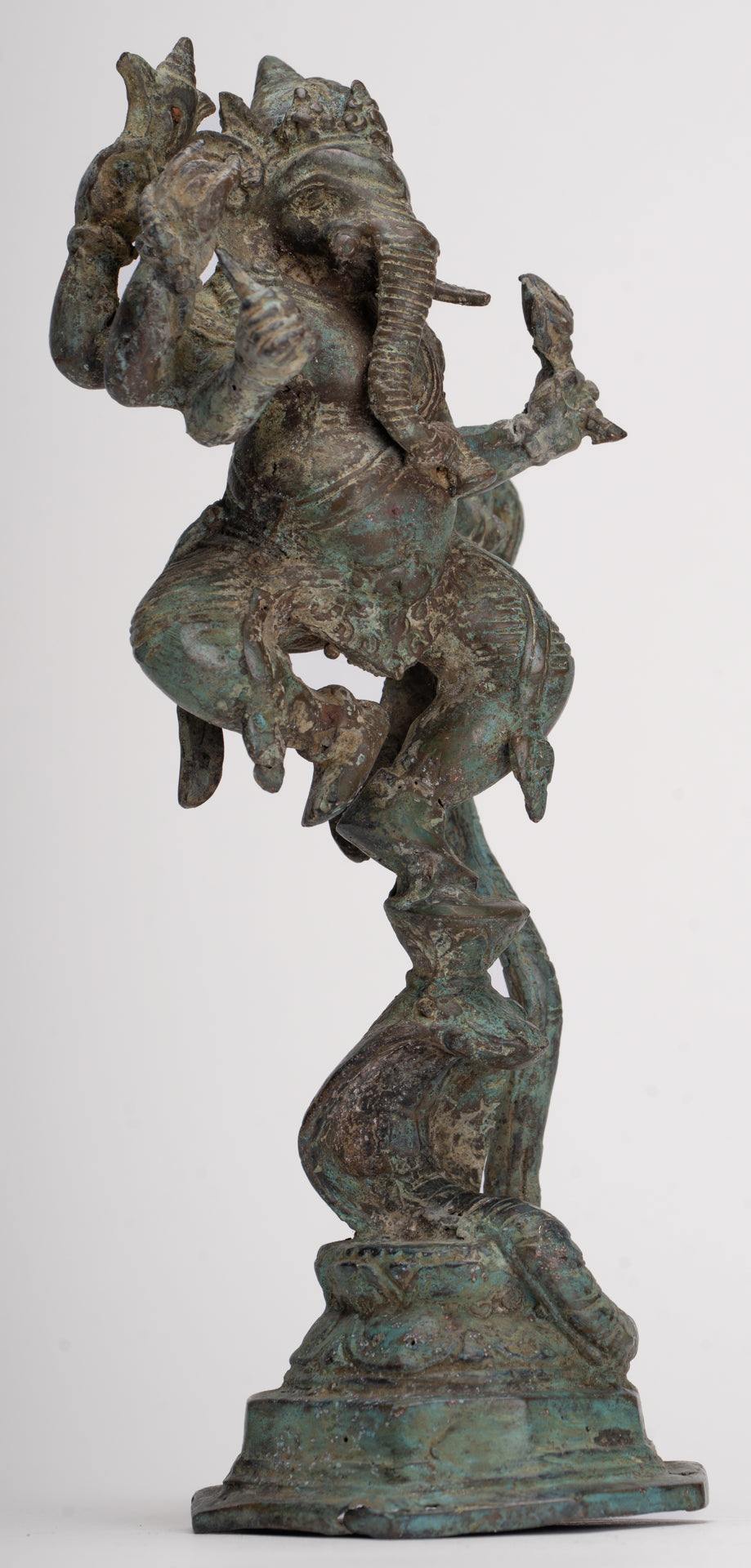Antique Javanese Style Bronze Dancing Indonesian Ganesha Statue with Naga - 25cm/10"