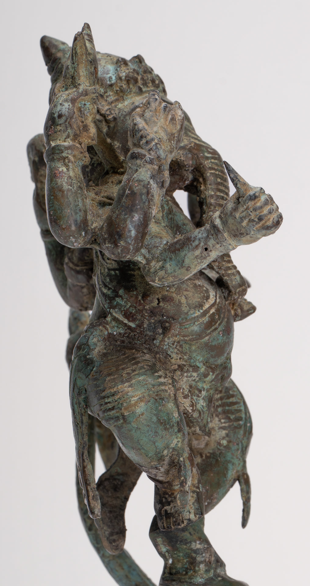 Antique Javanese Style Bronze Dancing Indonesian Ganesha Statue with Naga - 25cm/10"