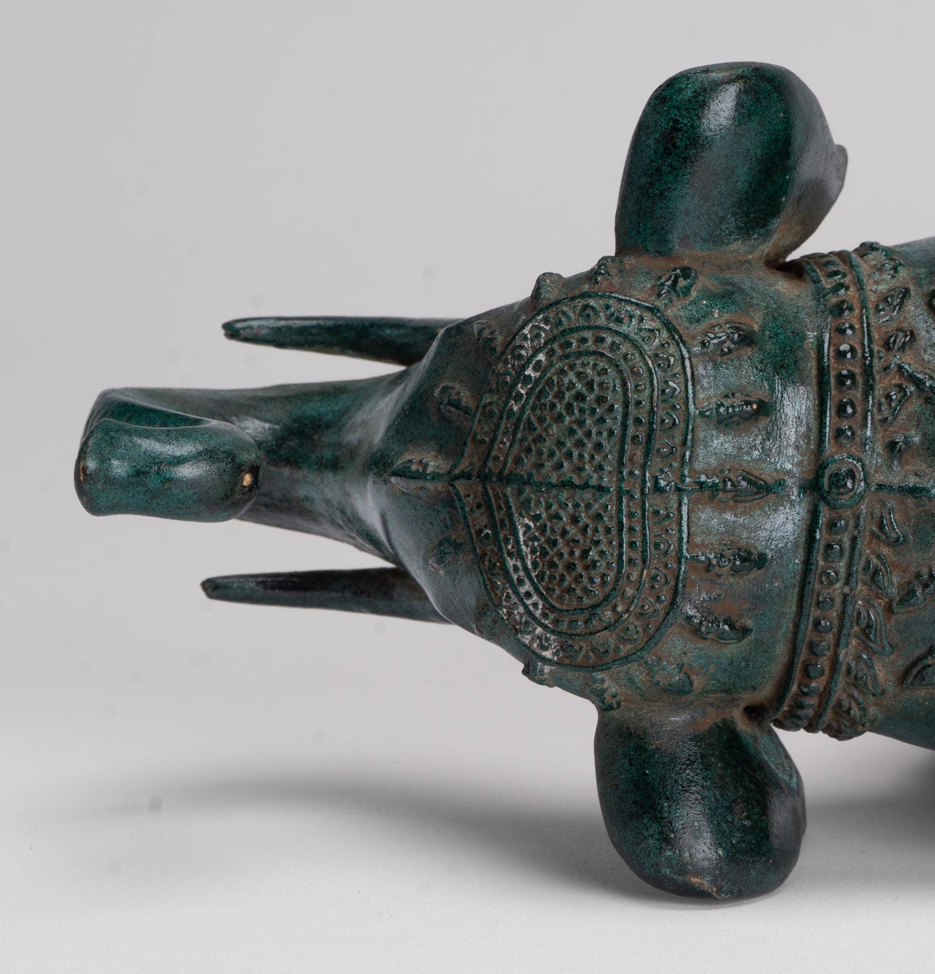 Antique Khmer Style Bronze Trumpeting Elephant Statue - 24cm/10" Long