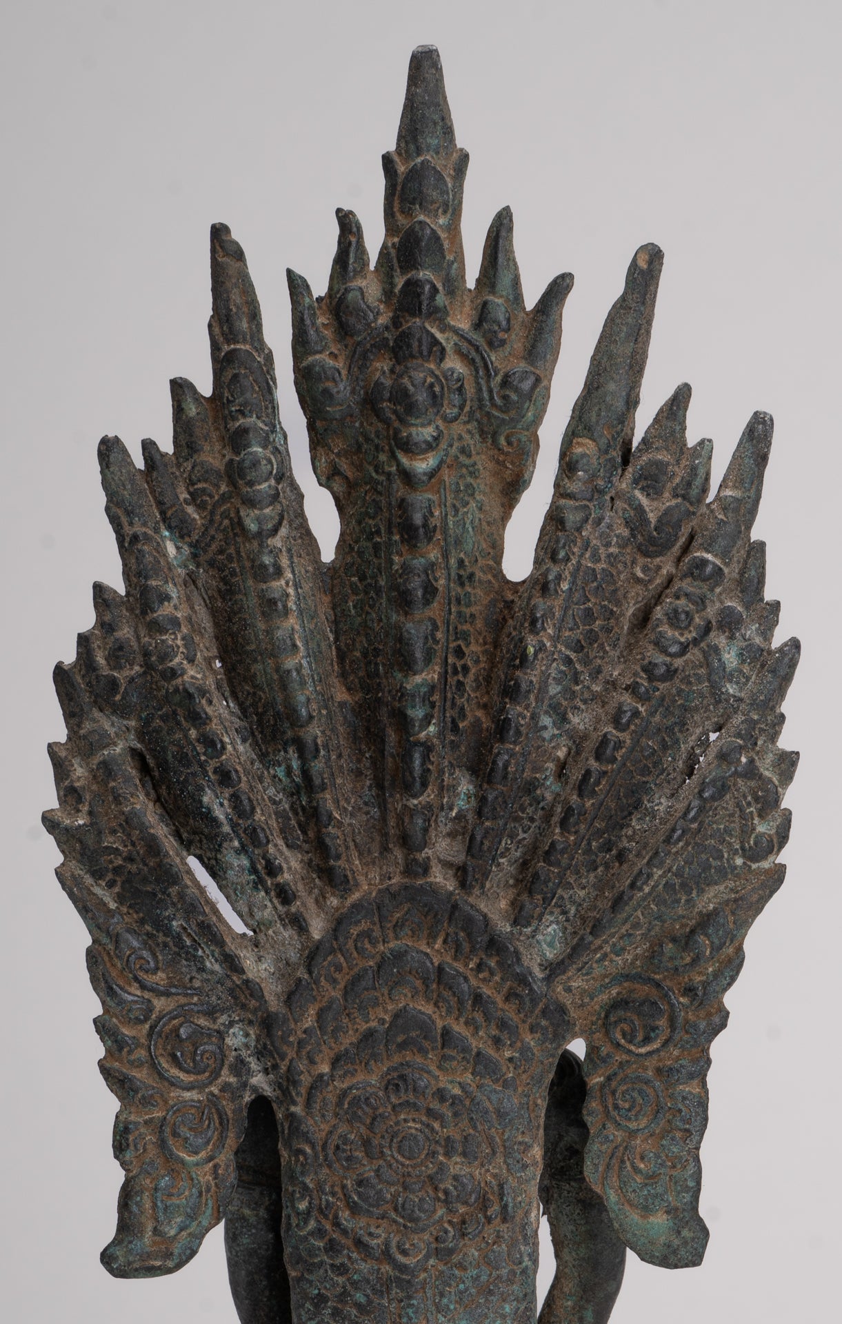 Buddha Statue - Antique Bayon Style Khmer Seated Bronze Naga Meditation Buddha - 37cm/15"