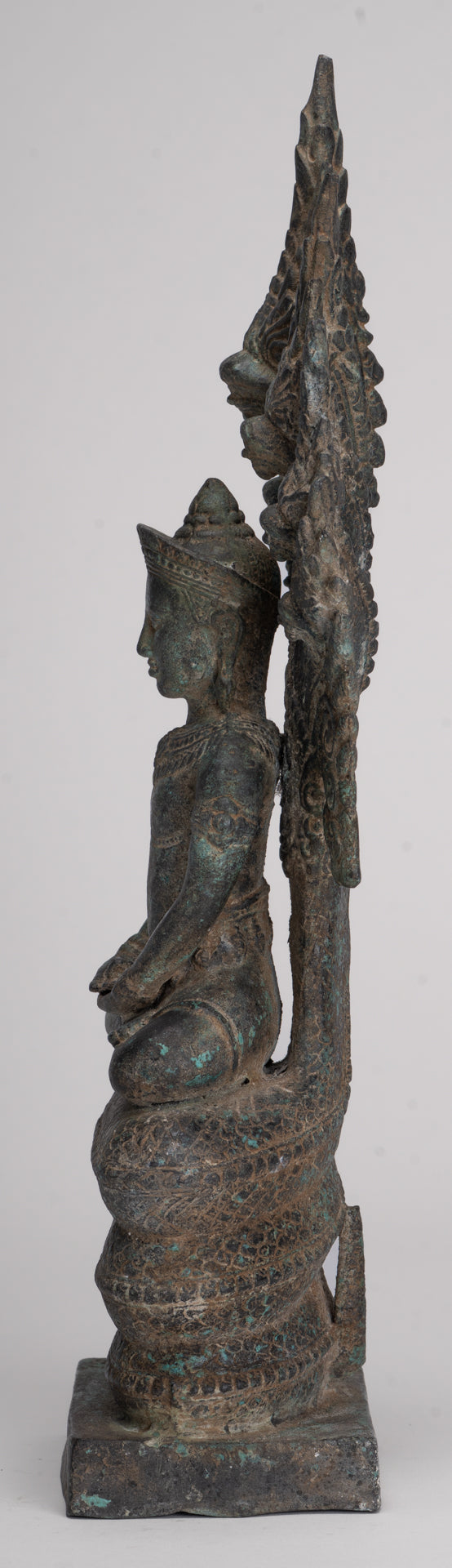 Buddha Statue - Antique Bayon Style Khmer Seated Bronze Naga Meditation Buddha - 37cm/15"