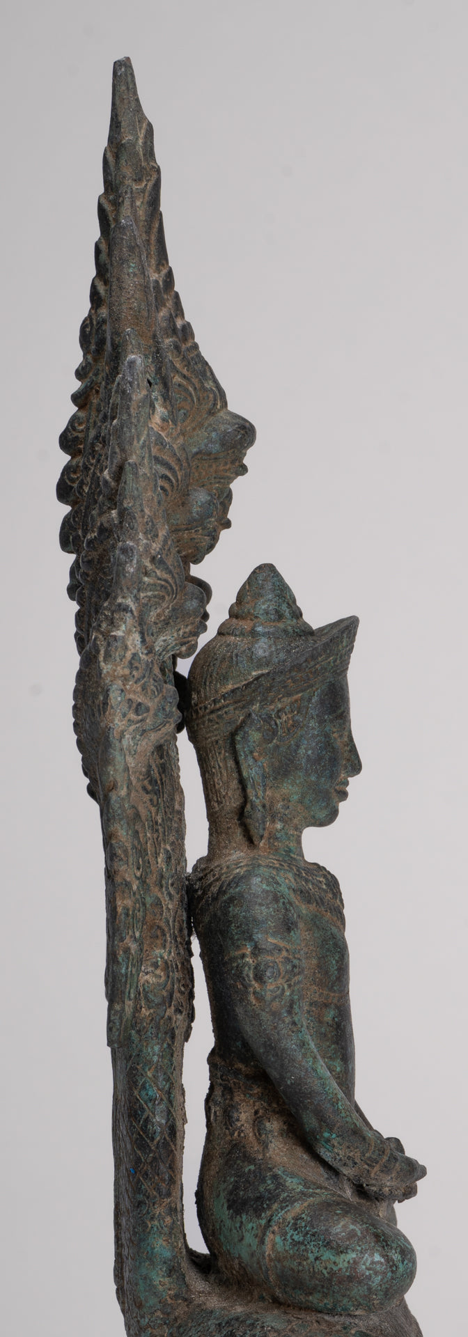 Buddha Statue - Antique Bayon Style Khmer Seated Bronze Naga Meditation Buddha - 37cm/15"