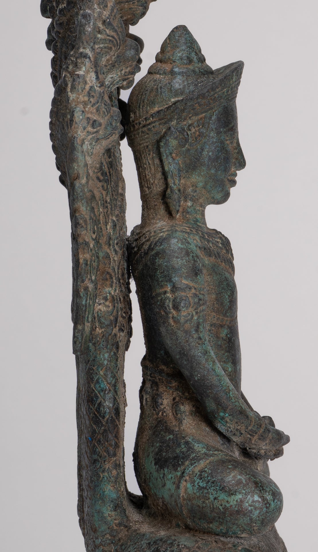 Buddha Statue - Antique Bayon Style Khmer Seated Bronze Naga Meditation Buddha - 37cm/15"