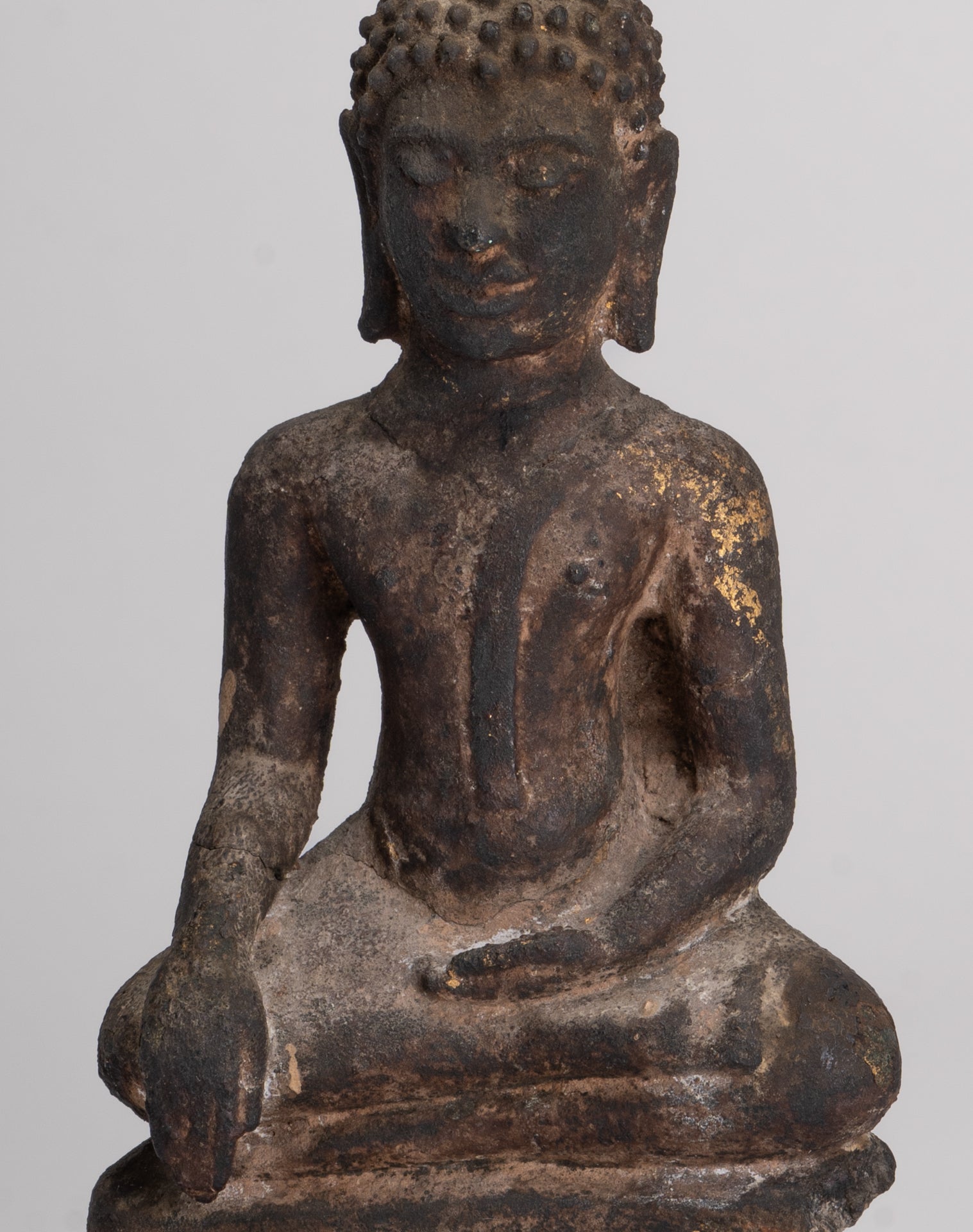 Antique Ayutthaya Style Seated Enlightenment Buddha Statue - 20cm/8"