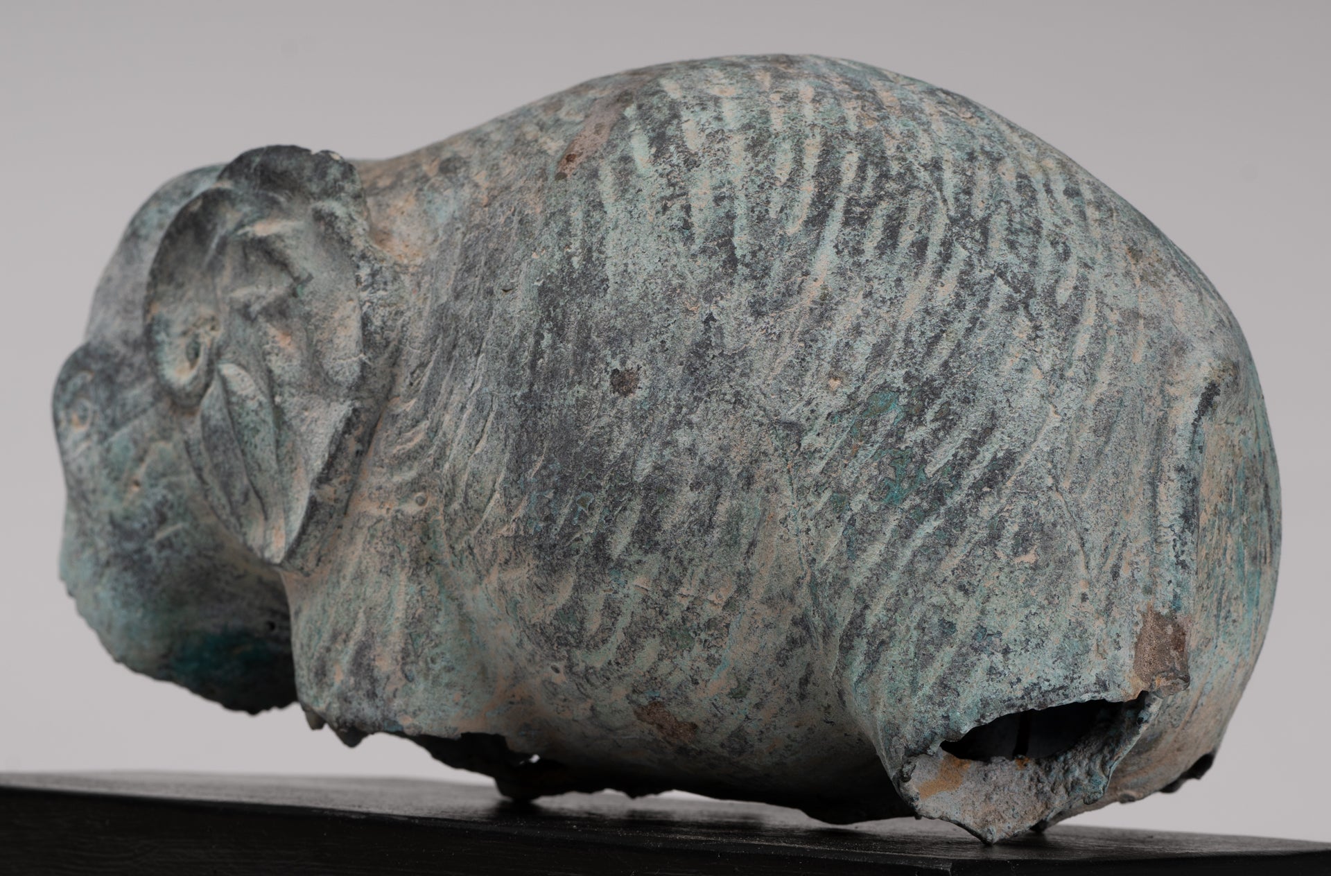Antique Khmer Style Verdigris Bronze Abstract Elephant Statue - 21cm/8.5"