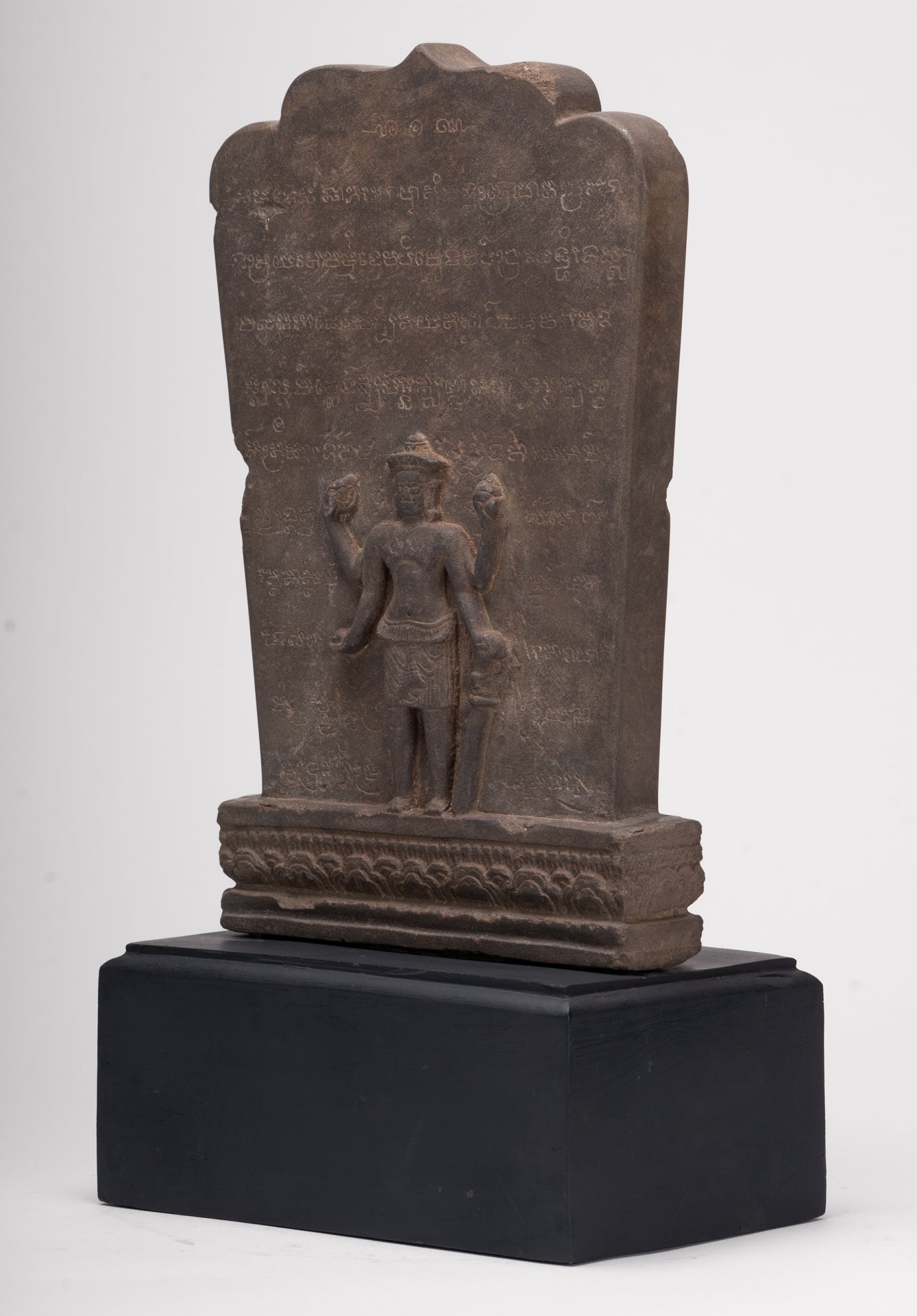 Antique Bayon Style Mounted Stone Stele Vishnu Statue - 42cm/17"