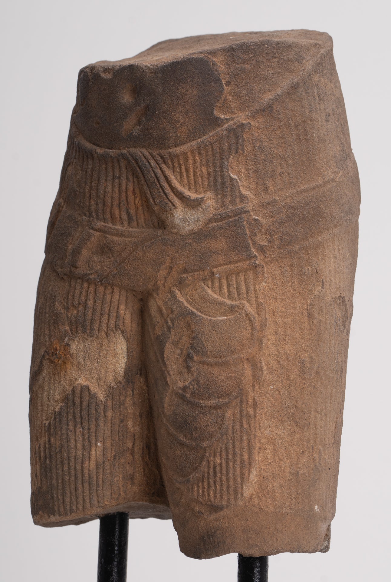 Antique Khmer Style Stone Mounted Baphuon Style Male Torso - 32cm / 13"