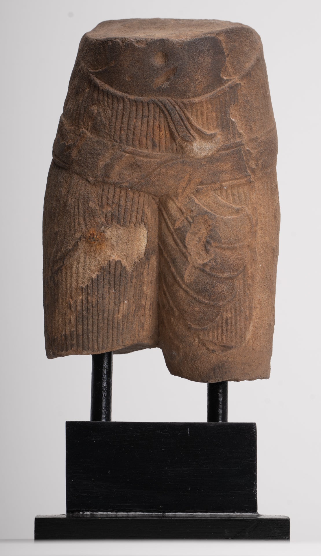 Antique Khmer Style Stone Mounted Baphuon Style Male Torso - 32cm / 13"