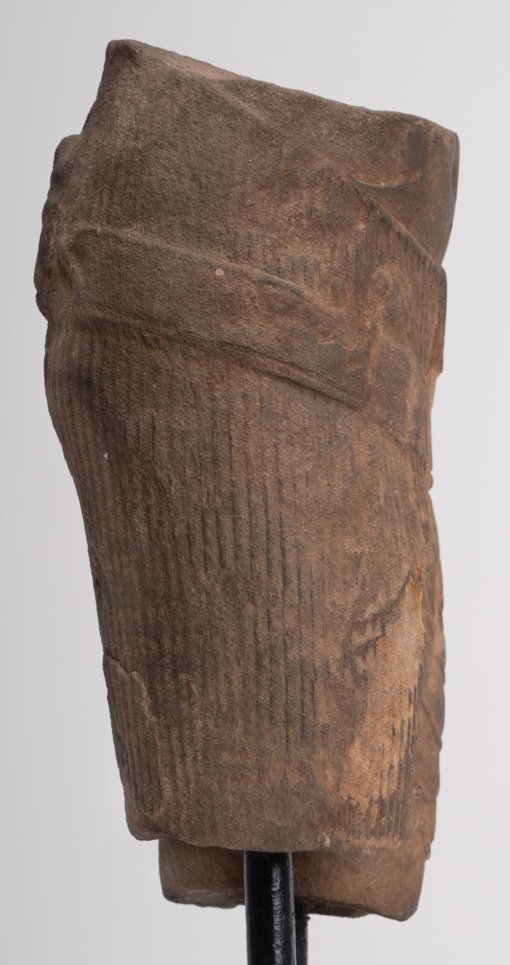 Antique Khmer Style Stone Mounted Baphuon Style Male Torso - 32cm / 13"