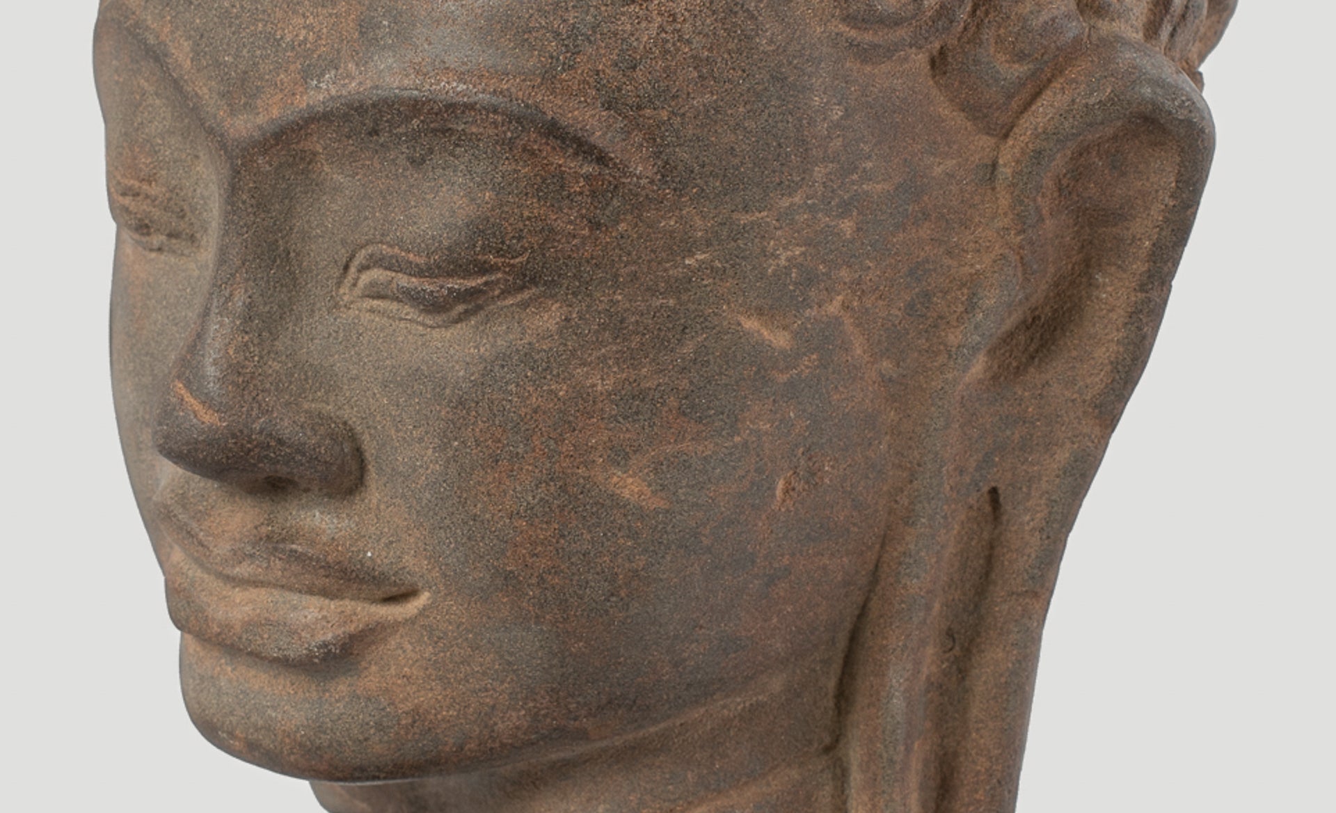 Buddha Statue - Antique Dvaravati Style Thai Stone Buddha Head Statue - 27cm/11"