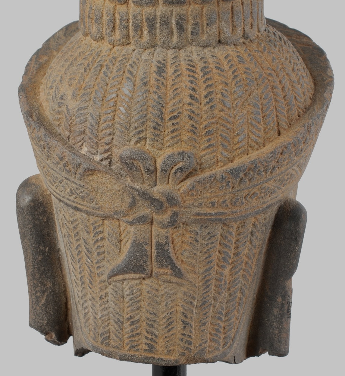 Antique Koh Ker Style Stone Mounted Khmer Vishnu Head - 28cm / 11"