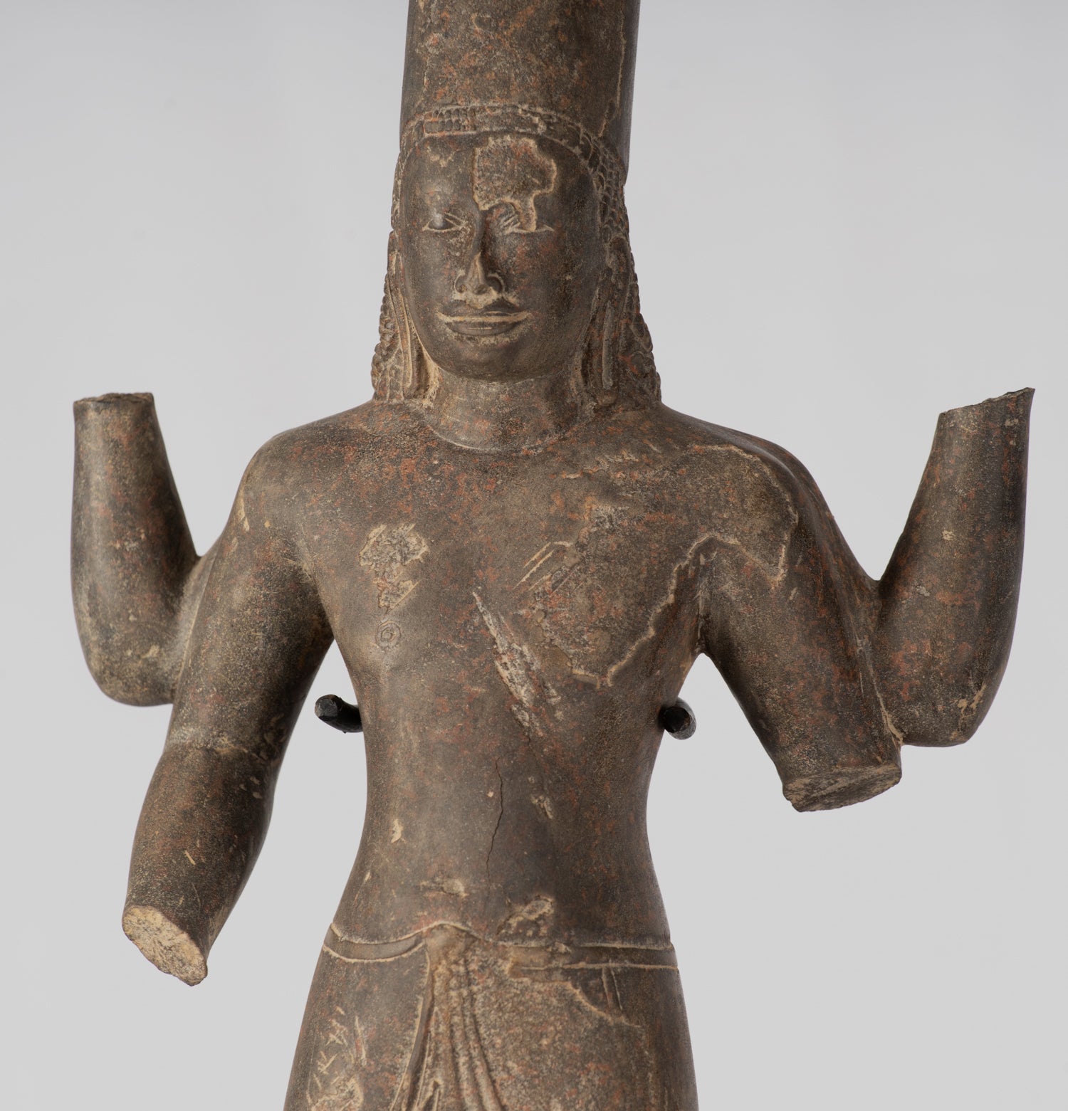 Estatua de Vishnu - Antiguo Phnom da Style Khmer Standing Sandstone Vishnu Torso - 43cm/17 "