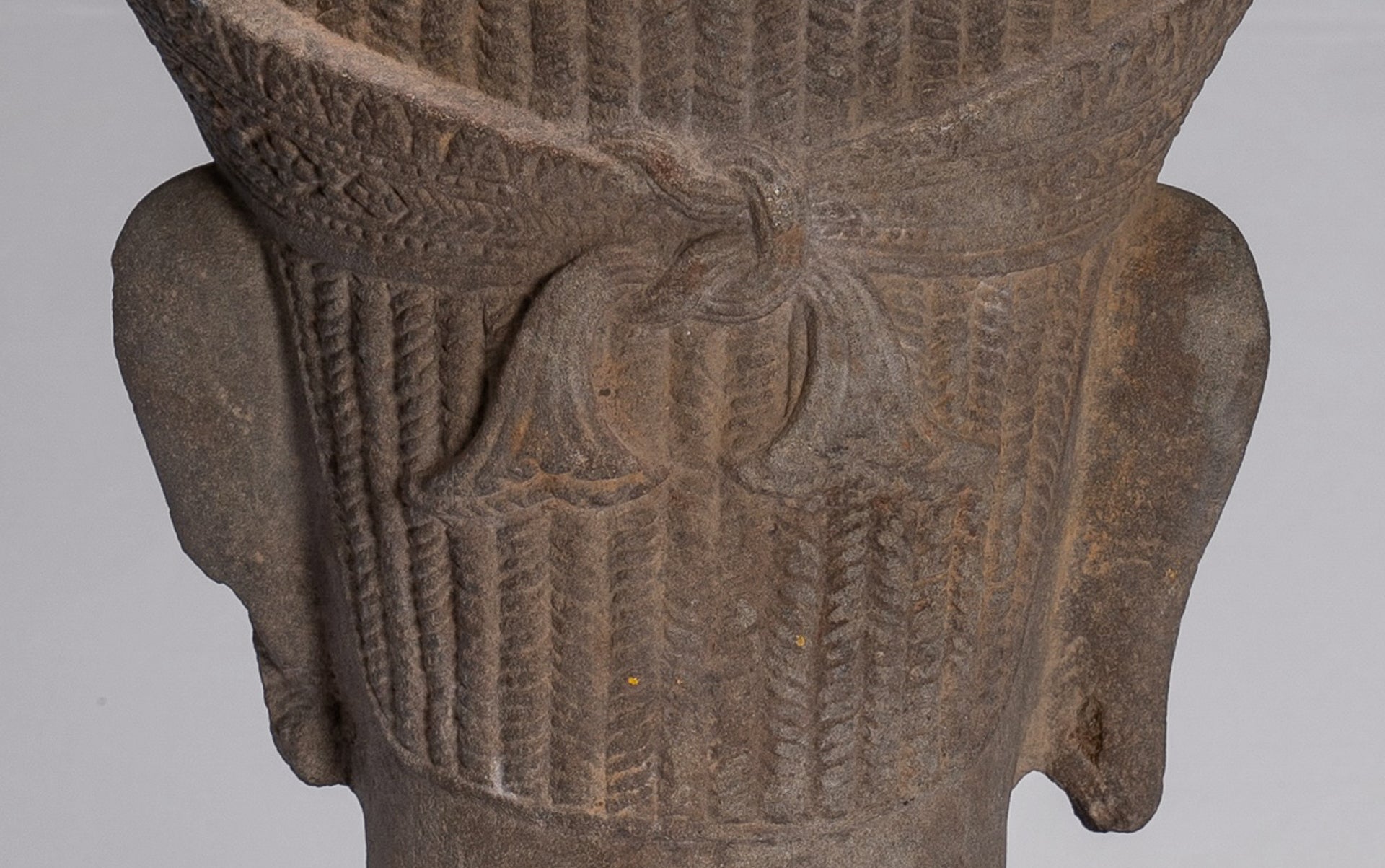 Vishnu Statue - Antique Koh Ker Style Stone Mounted Khmer Vishnu Head - 47cm / 19"