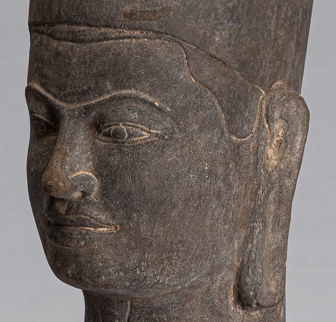 Vishnu Statue - Antique Phnom Da Style Stone Mounted Vishnu Head - 37cm/15"