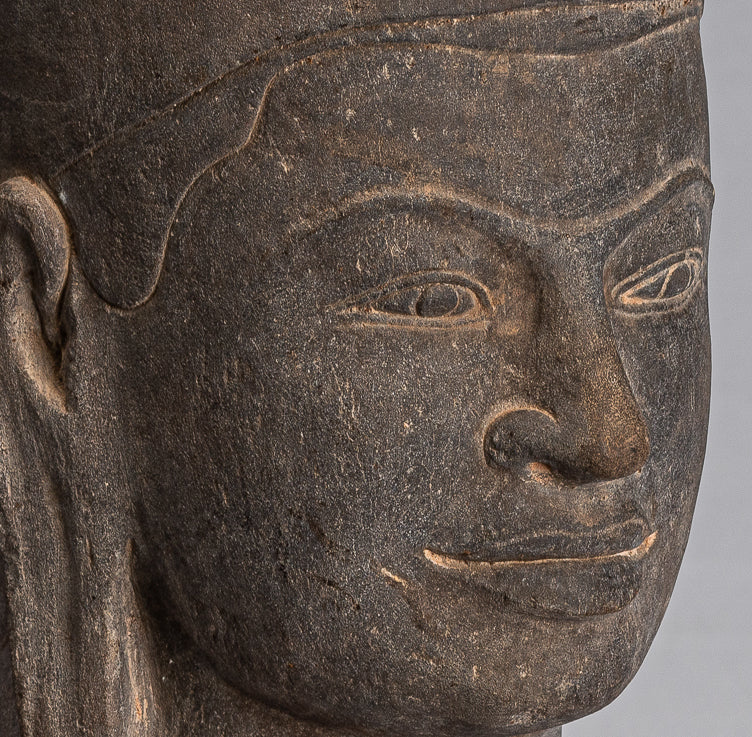 Vishnu Statue - Antique Phnom Da Style Stone Mounted Vishnu Head - 37cm/15"