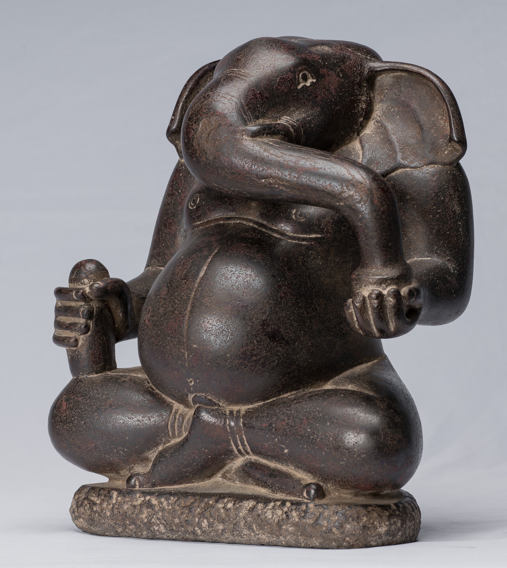 Antique Cham Style Vietnamese Seated Stone Ganesha Statue - 31cm/12"