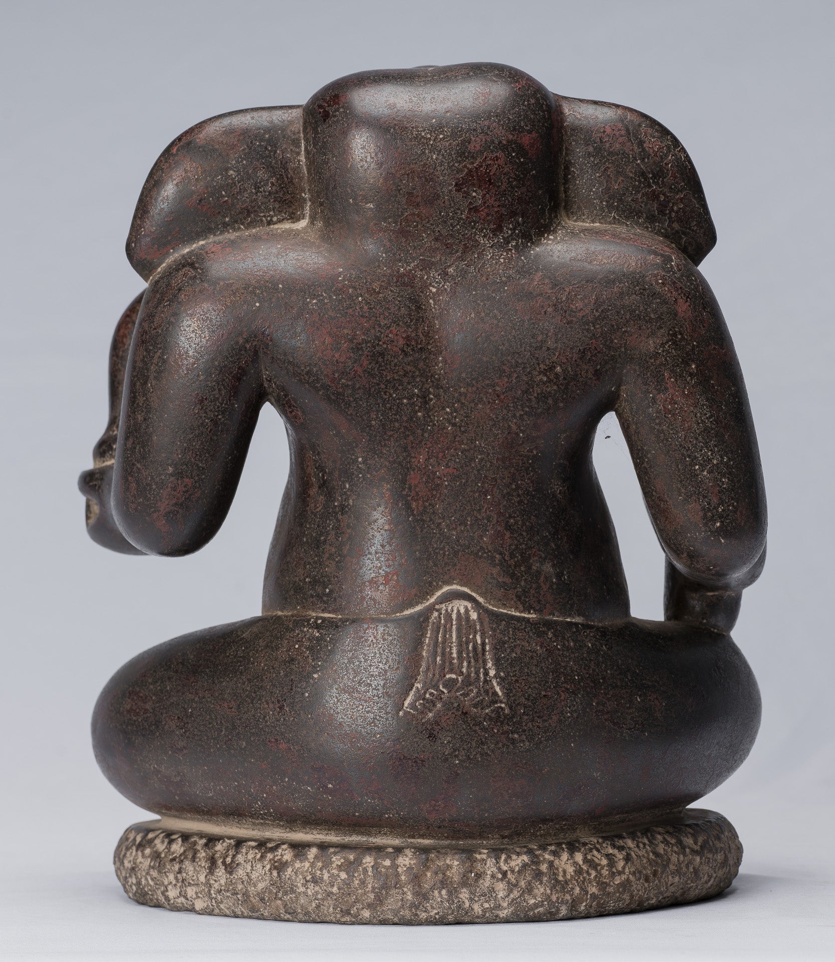 Antique Cham Style Vietnamese Seated Stone Ganesha Statue - 31cm/12"