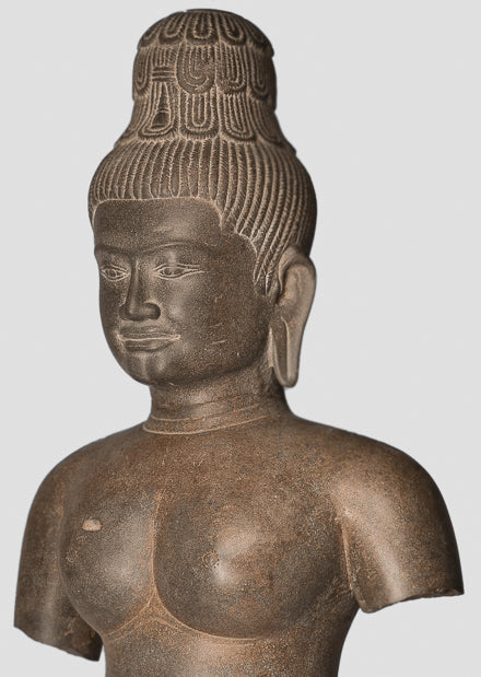 Statua della divinità - Antique Khmer Style Bantey Srei Stone Prajnaparamita Statua / Dea - 107cm / 43 "