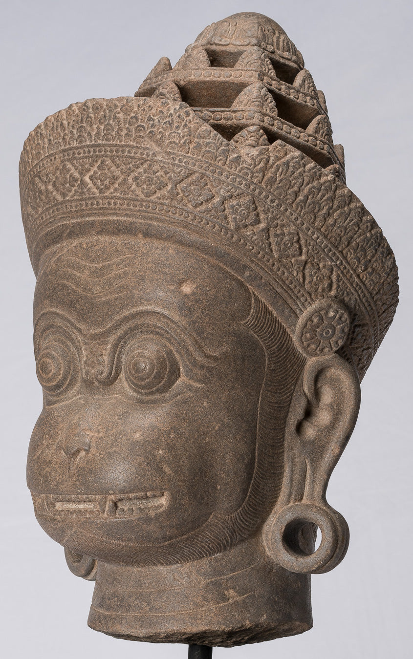 Antique Khmer Style Stone Banteay Srei Hindu God Hanuman Statue-56cm/22 " Tall