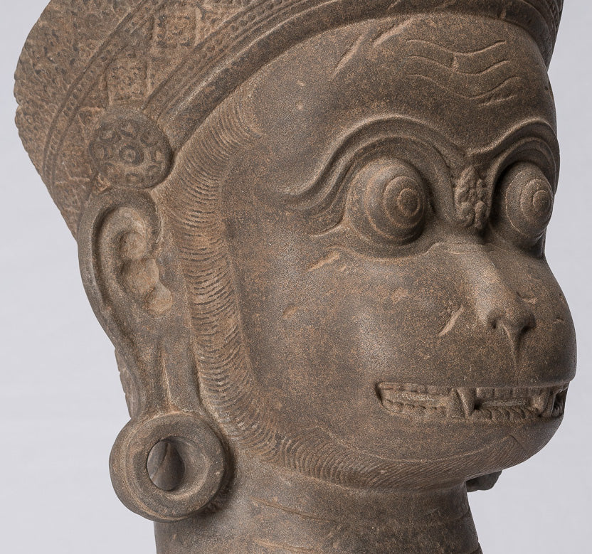 Antique Khmer Style Stone Banteay Srei Hindu God Hanuman Statue-56cm/22 " Tall