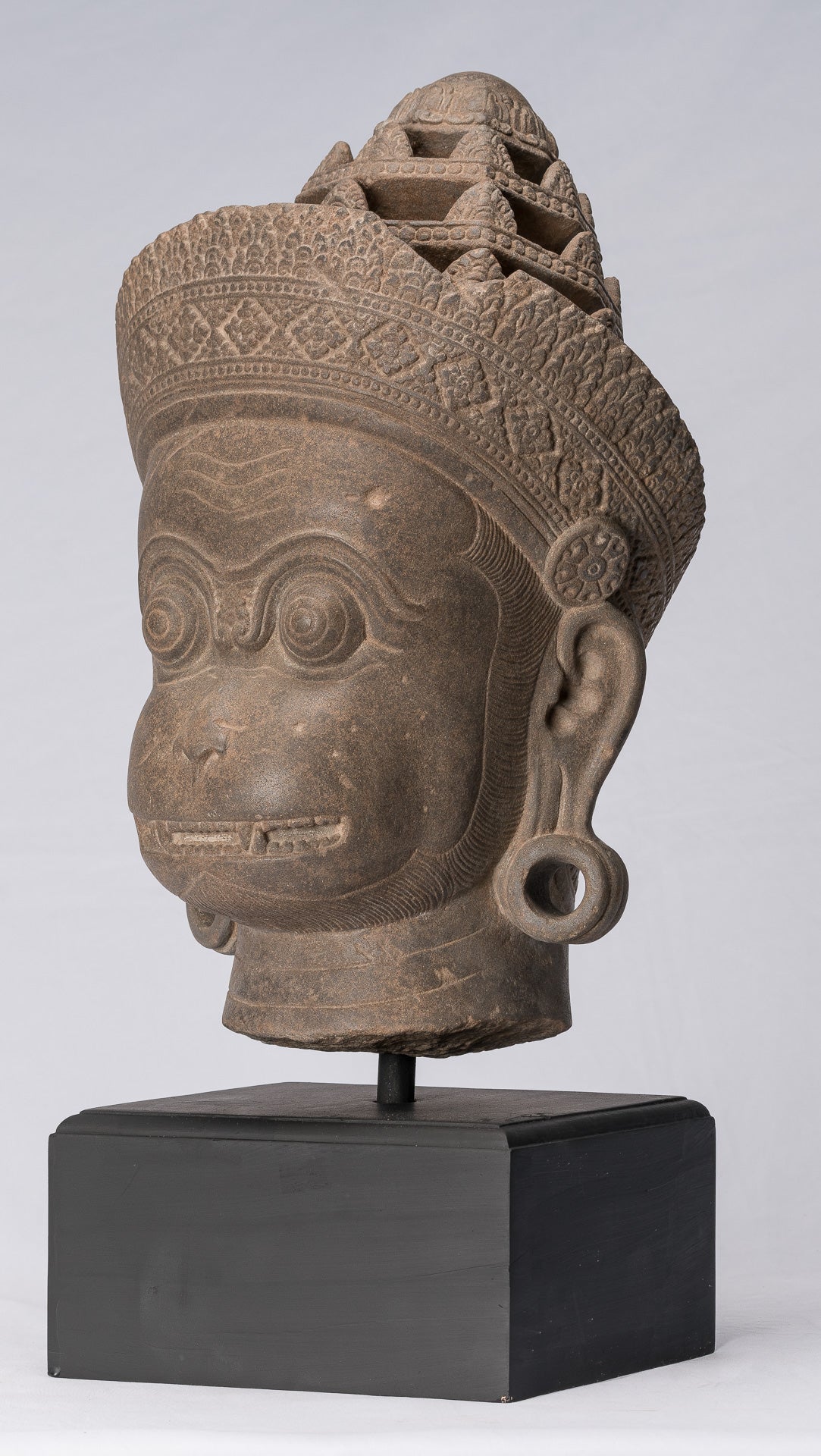 Antique Khmer Style Stone Banteay Srei Hindu God Hanuman Statue-56cm/22 " Tall